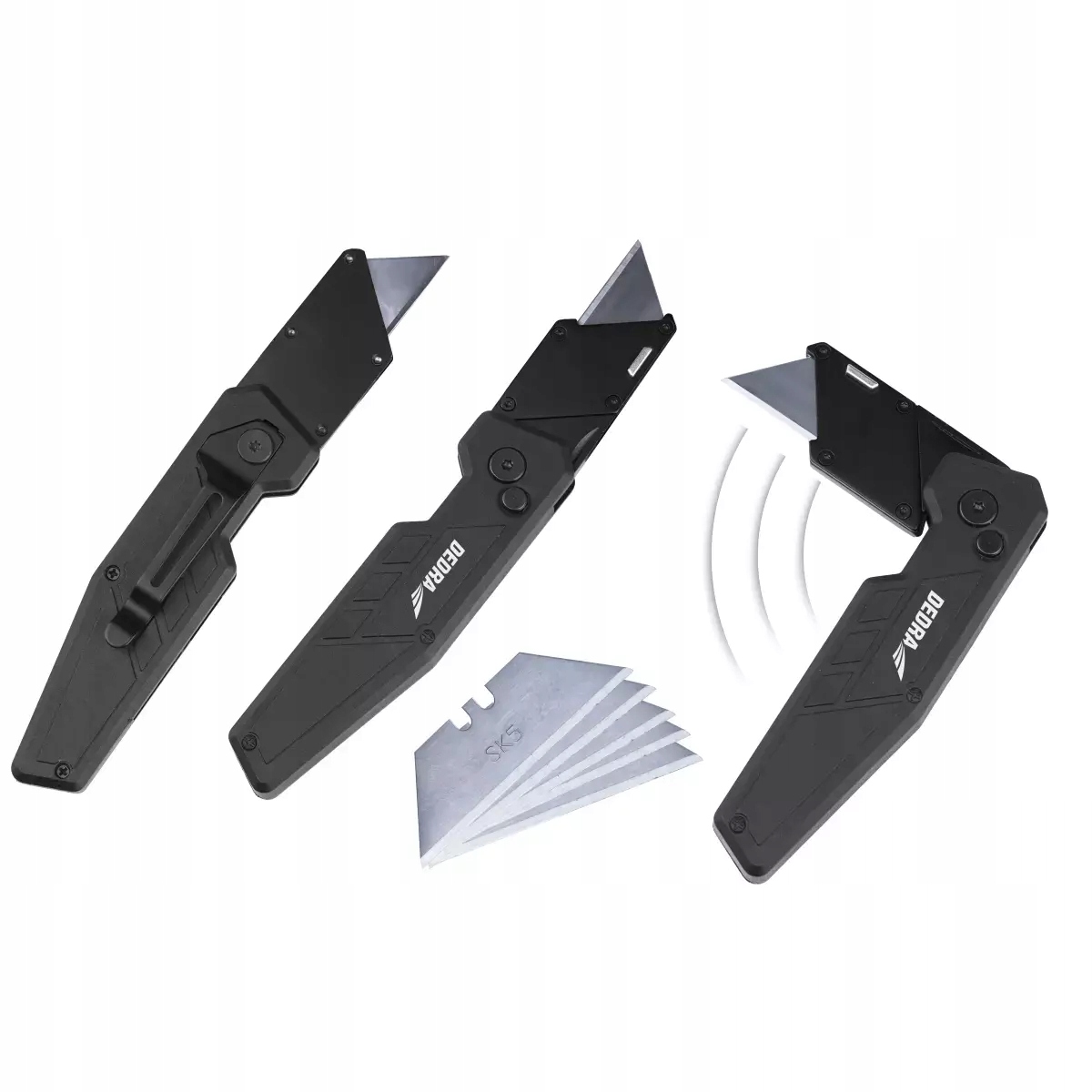 DEDRA NÓŻ SKŁADANY Z OSTRZEM TRAPEZOWYM + 5 SZTUK OSTRZY WYMIENNYCH M9083