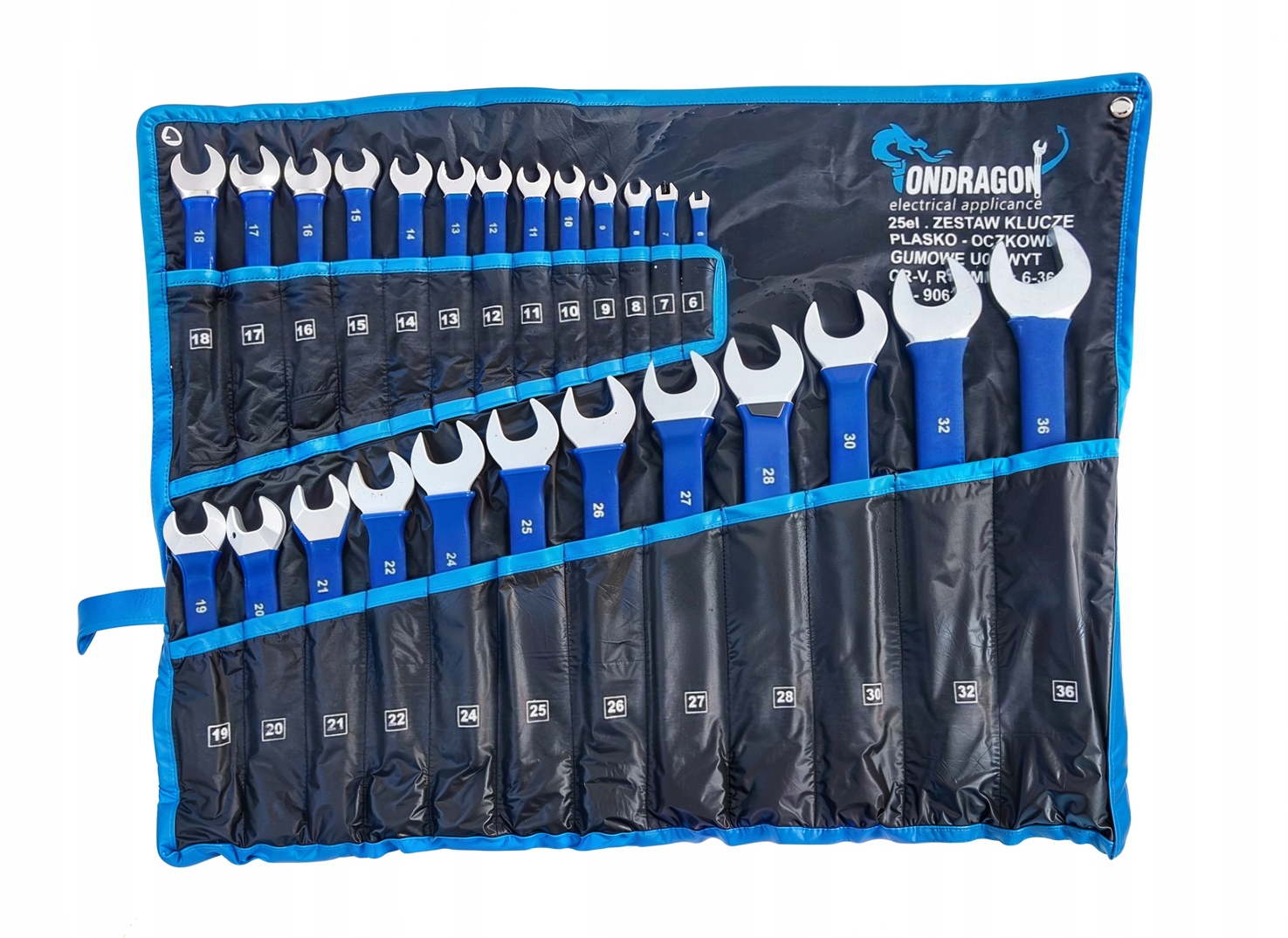 ZESTAW KMPLET KLUCZE PŁASKO OCZKOWE 6-36mm 25 ELEMENTÓW + PŁACHTA OD9063