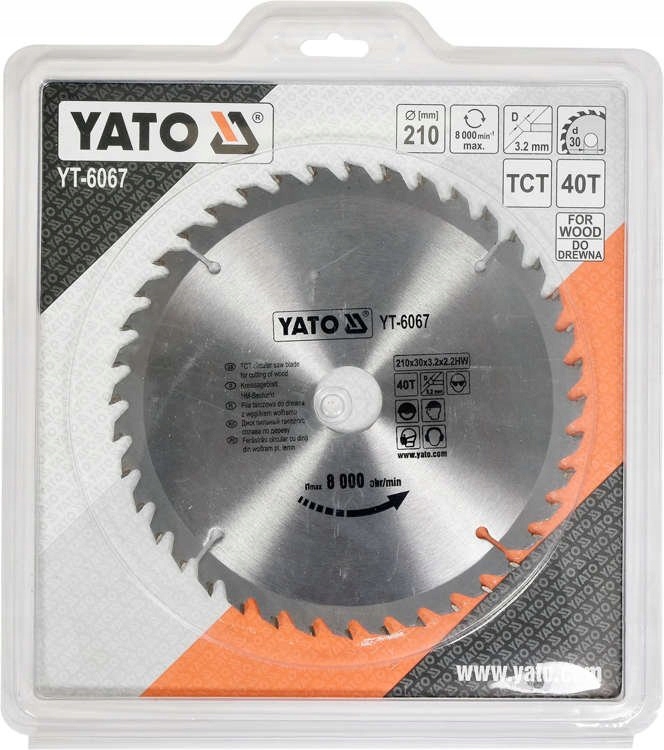 YATO TARCZA PIŁA WIDIOWA DO CIĘCIA DREWNA 210X40TX30MM 40 ZĘBÓW YT-6067