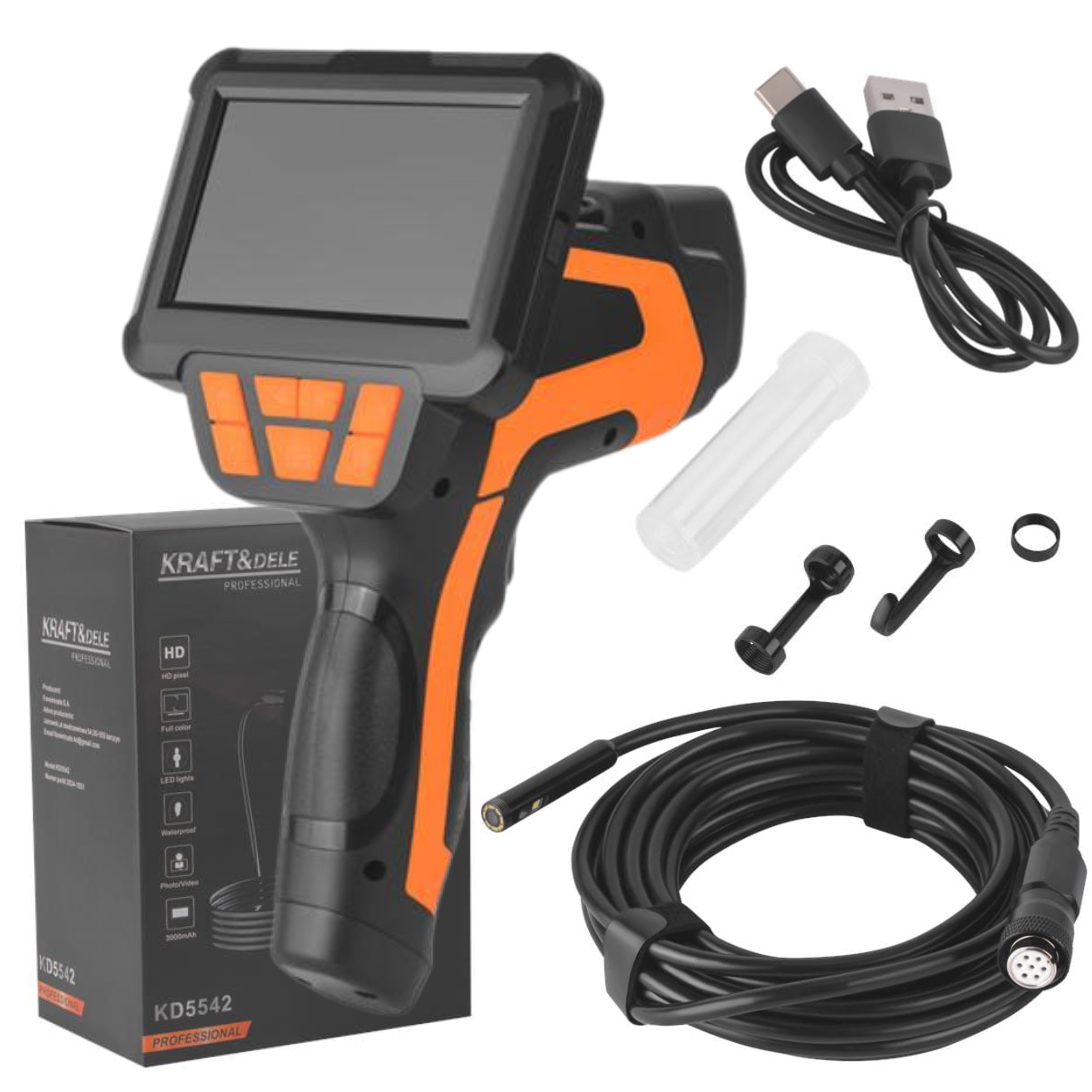 KRAFT&DELE KAMERA ENDOSKOPOWA 3000mAh LCD PRZEWÓD 5m KD5542