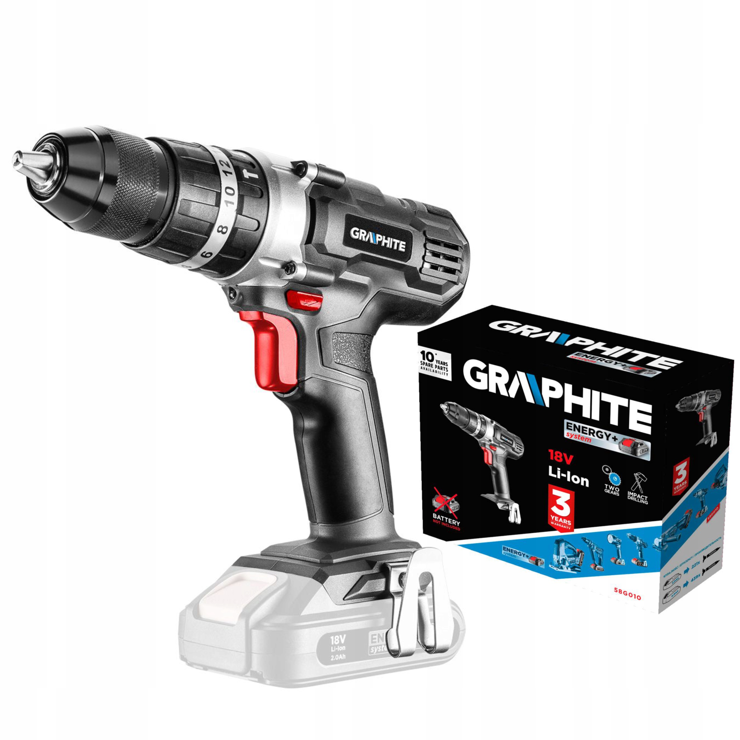 GRAPHITE WIERTARKO WKRĘTARKA Z UDAREM AKUMULATOROWA ENERGY+ 18V 13mm 58G010