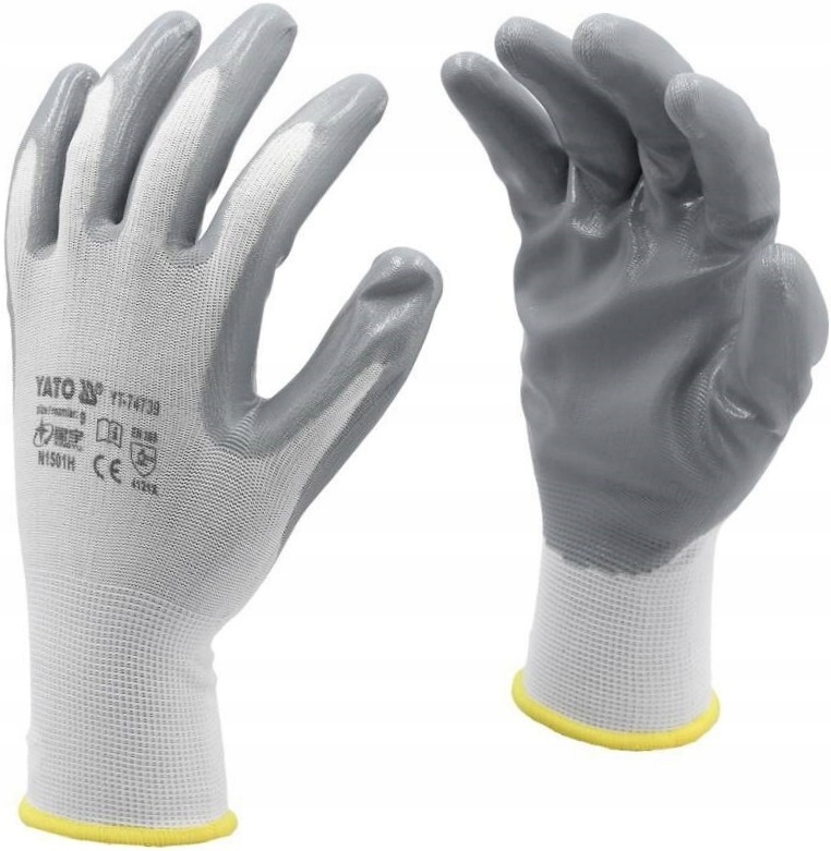YATO RĘKAWICE OCHRONNE NYLONOWE POWLEKANE OLEJOODPORNYM NITRYLEM ROZMIAR 10