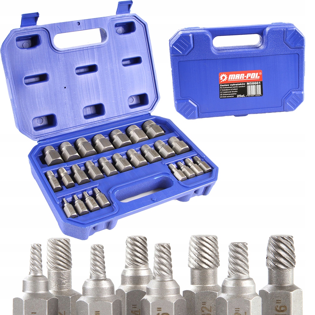 ZESTAW WYKRĘTAKÓW DO USZKODZONYCH ŚRUB WEWNĘTRZNYCH 25SZT 1/8" - 7/8 M58661