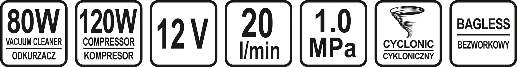 ODKURZACZ SAMOCHODOWY 12V Z KOMPRESOREM BEZWORKOWY 80W STHOR 82953