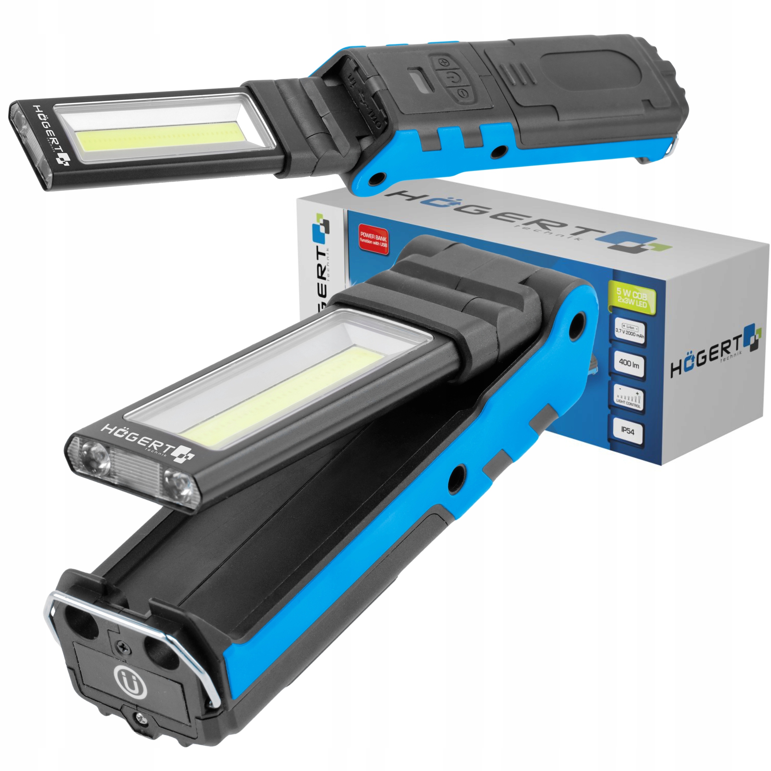 HOEGERT LAMPA WARSZTATOWA ROZKŁADANA LED 5W COB USB POWER BANK HT1E407