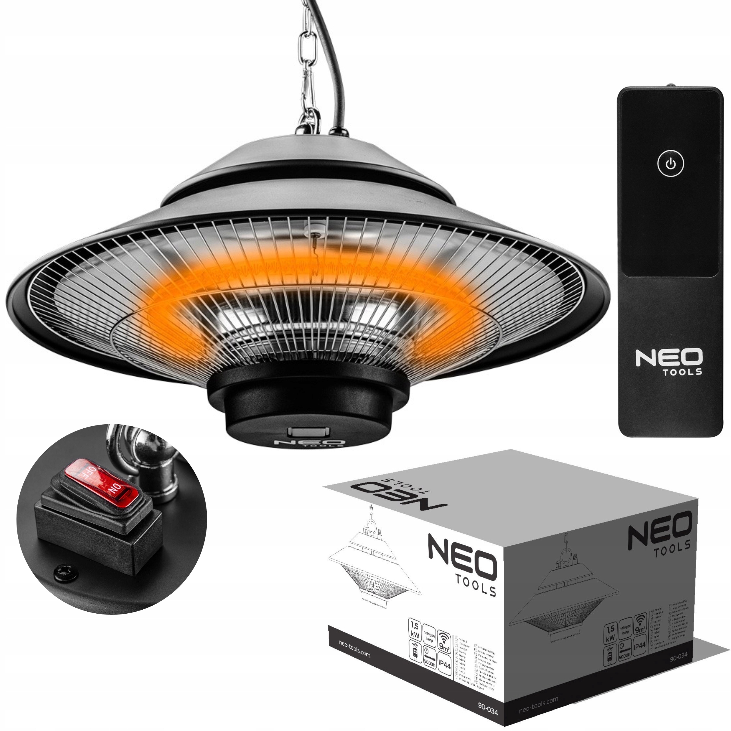 PROMIENNIK LAMPA GRZEWCZA WISZĄCA 1500W PILOT NEO