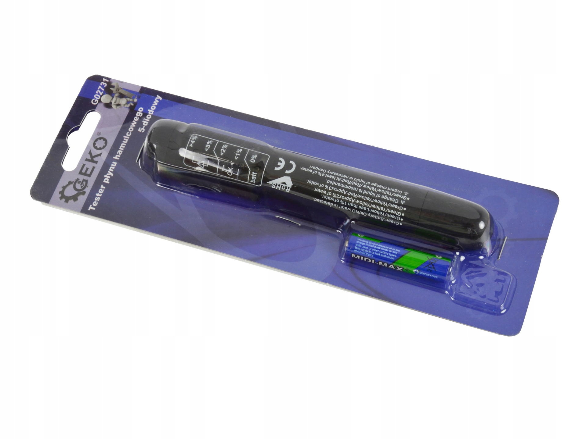 GEKO TESTER DO SPRAWDZENIA PŁYNU HAMULCOWEGO 5-DIÓD MIERNIK GĘSTOŚCI G02731
