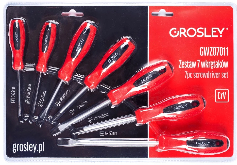 GROSLEY UNIWERSALNY KOMPLET ZESTAW 7 WKRĘTAKÓW W BLISTRZE WKRĘTAKI GR56002