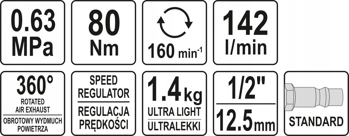 YATO GRZECHOTKA PNEUMATYCZNA KLUCZ KĄTOWY 1/2" 80Nm DO KOMPRESORA KOMPOZYT