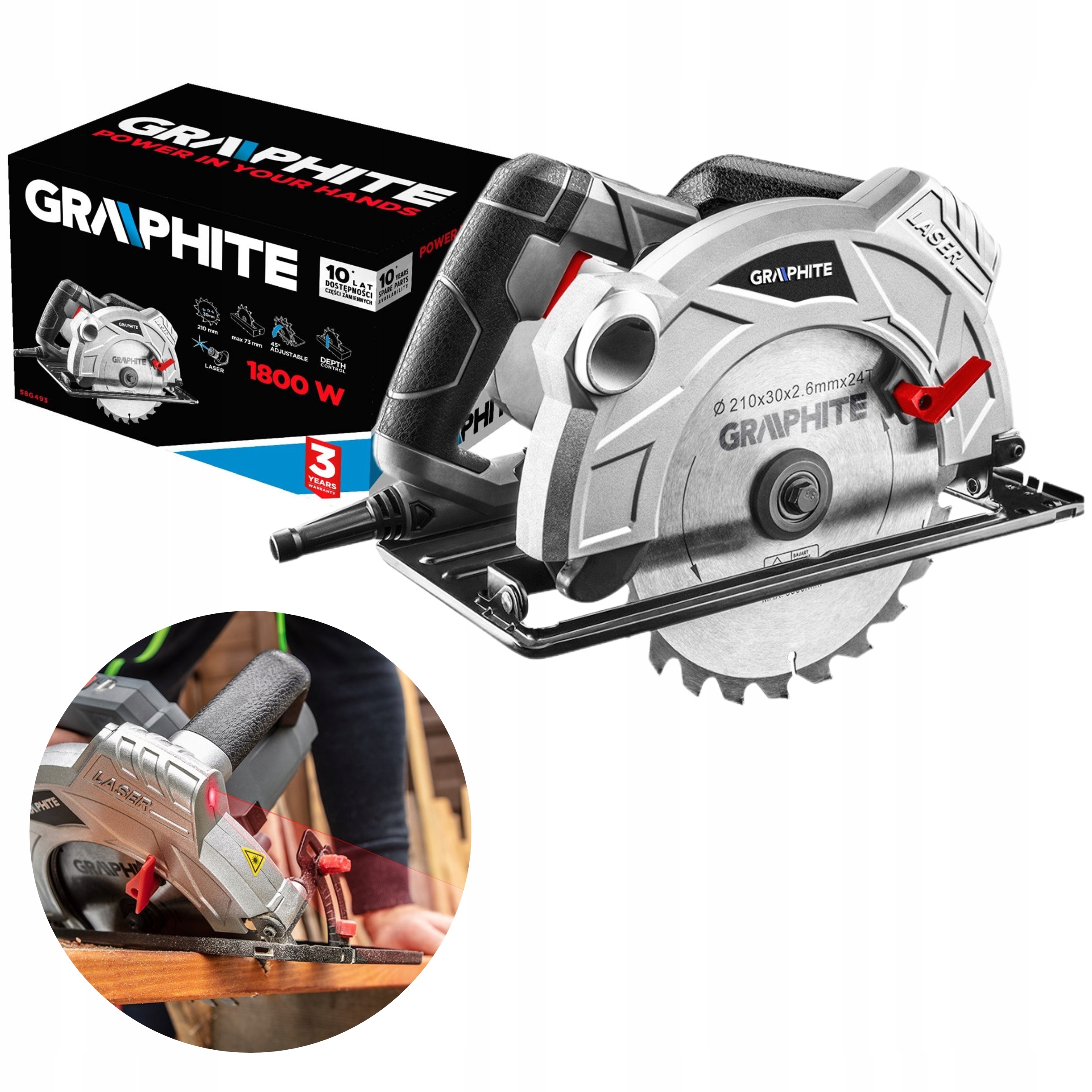 GRAPHITE PIŁA PILARKA TARCZOWA ELEKTRYCZNA KRAJZEGA 58G493 1800W 210MM