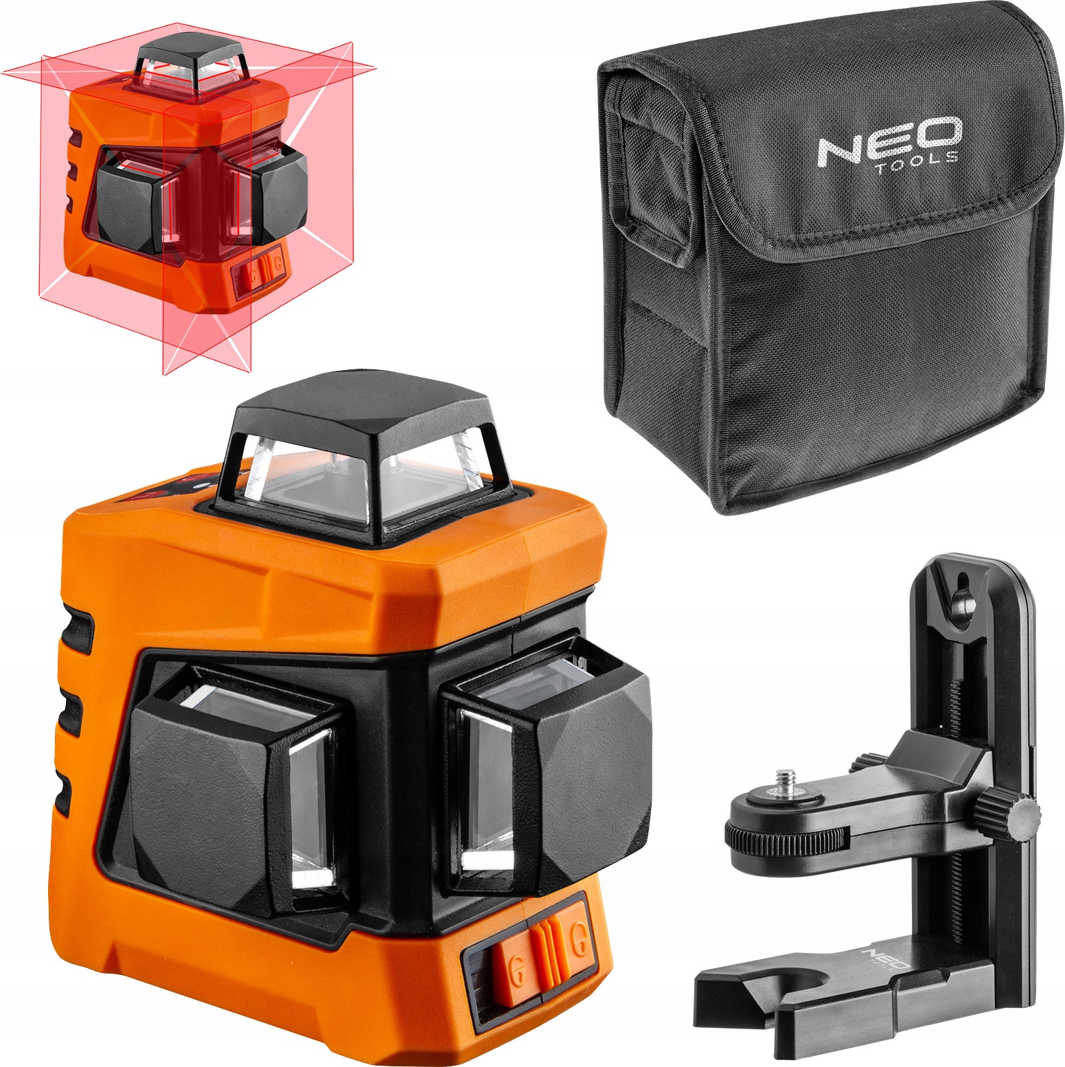 NEO LASER KRZYŻOWY PŁASZCZYZNOWY POZIOMICA LASEROWA 360° 15m 3D UCHWYT ETUI