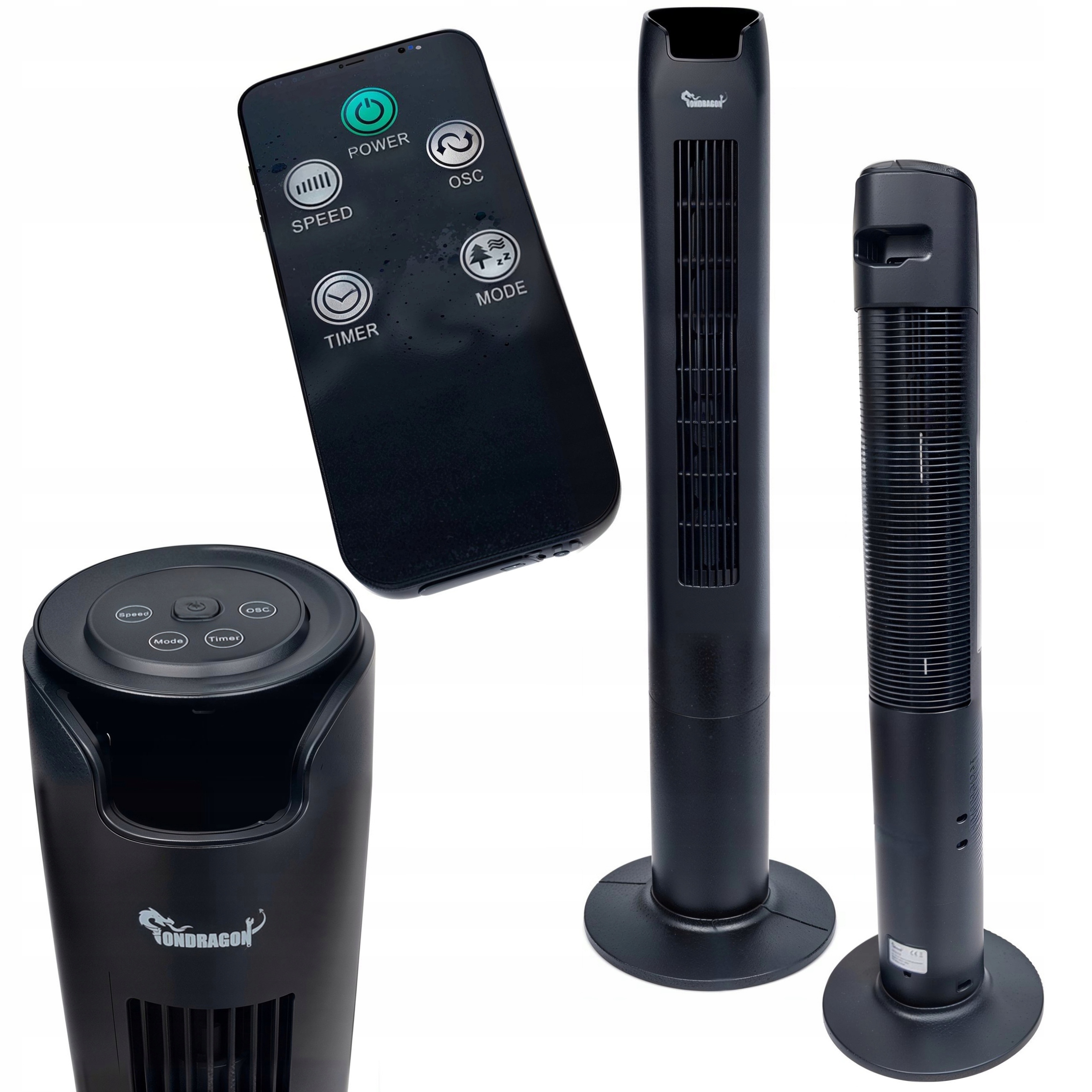 WENTYLATOR KOLUMNOWY STOJĄCY PODŁOGOWY WIATRAK CZARNY BLACK 100W + PILOT