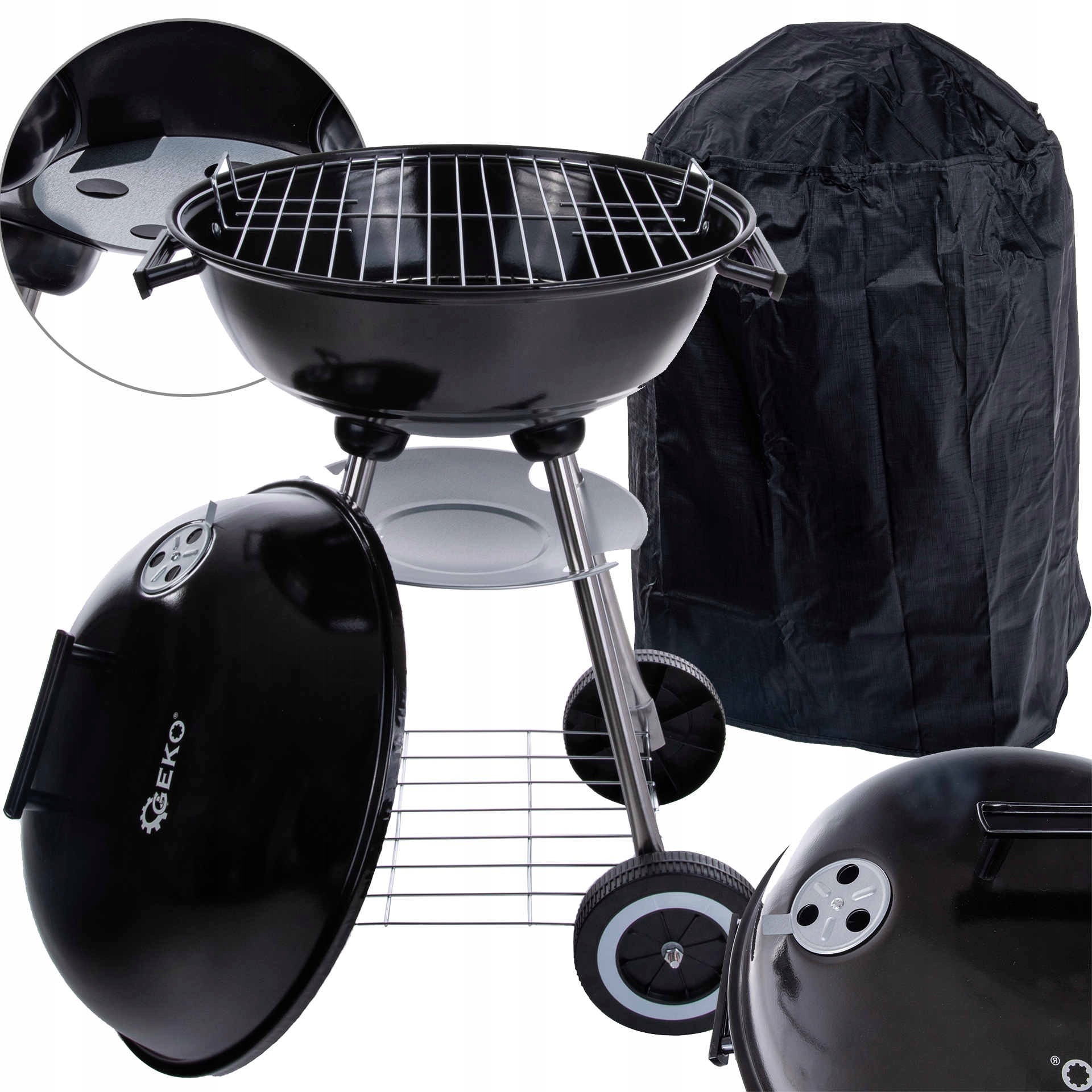 GEKO GRILL WĘGLOWY OKRĄGŁY Z POKRYWĄ RUSZT ŚREDNICA 39CM +POKROWIEC G80512