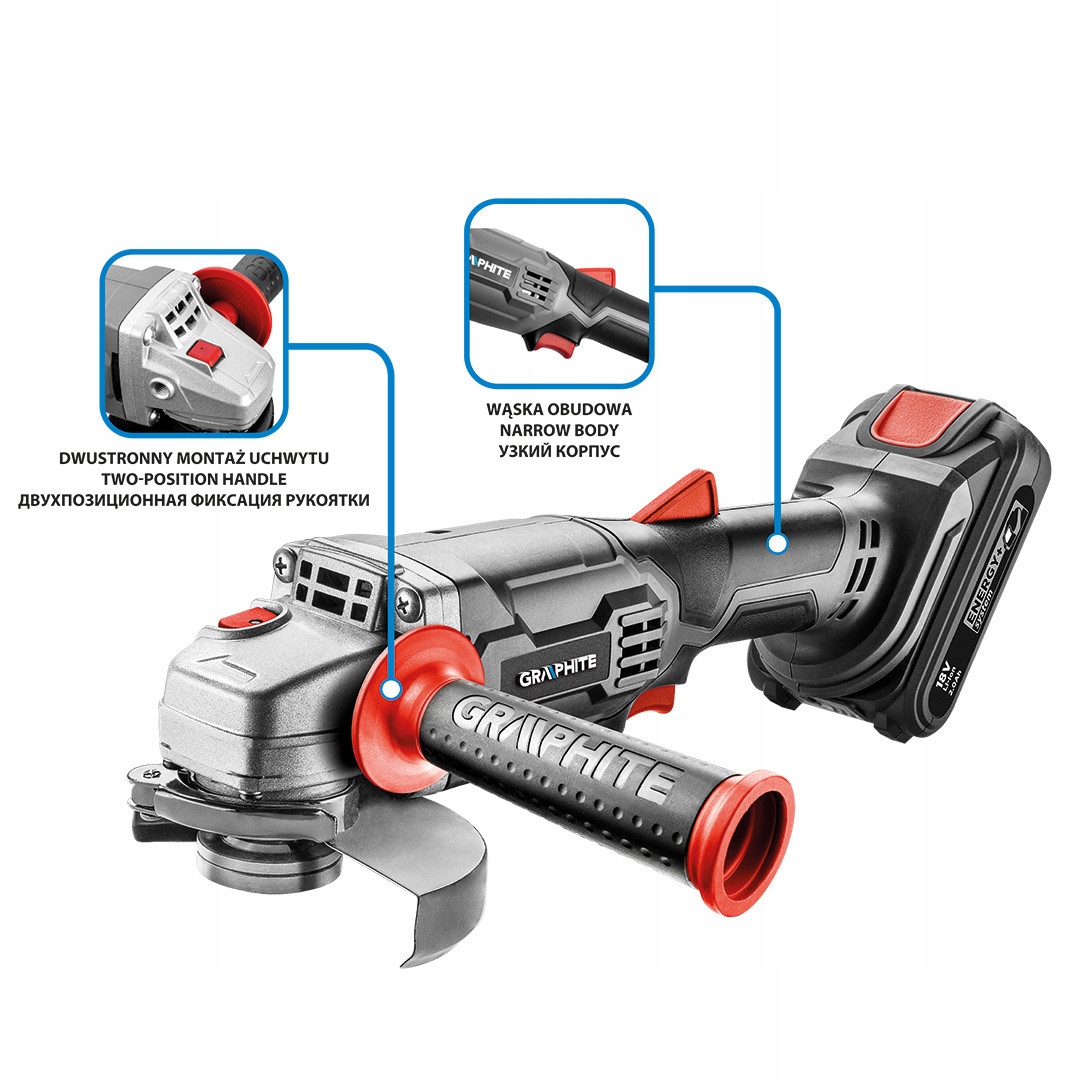 GRAPHITE SZLIFIERKA POLERKA KĄTOWA AKUMULATOROWA 18V Energy+ 125mm 58GE130