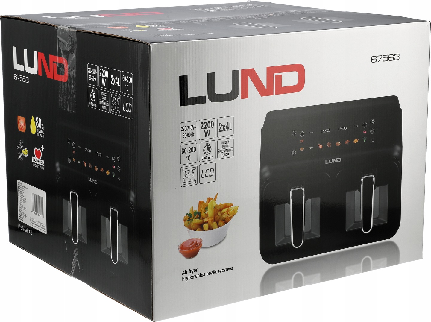 FRYTKOWNICA BEZTŁUSZCZOWA 2200W DWUKOMOROWA PODWÓJNA 4L+4L WYŚWIETLACZ LCD