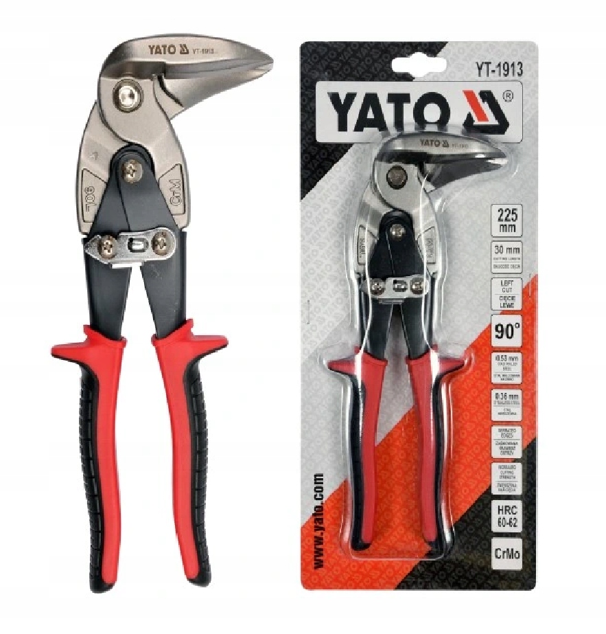 NOŻYCE LEWE DO CIĘCIA BLACHY 225 MM CRMO KUTE NA ZIMNO MAX 0.78 MM YT-1913