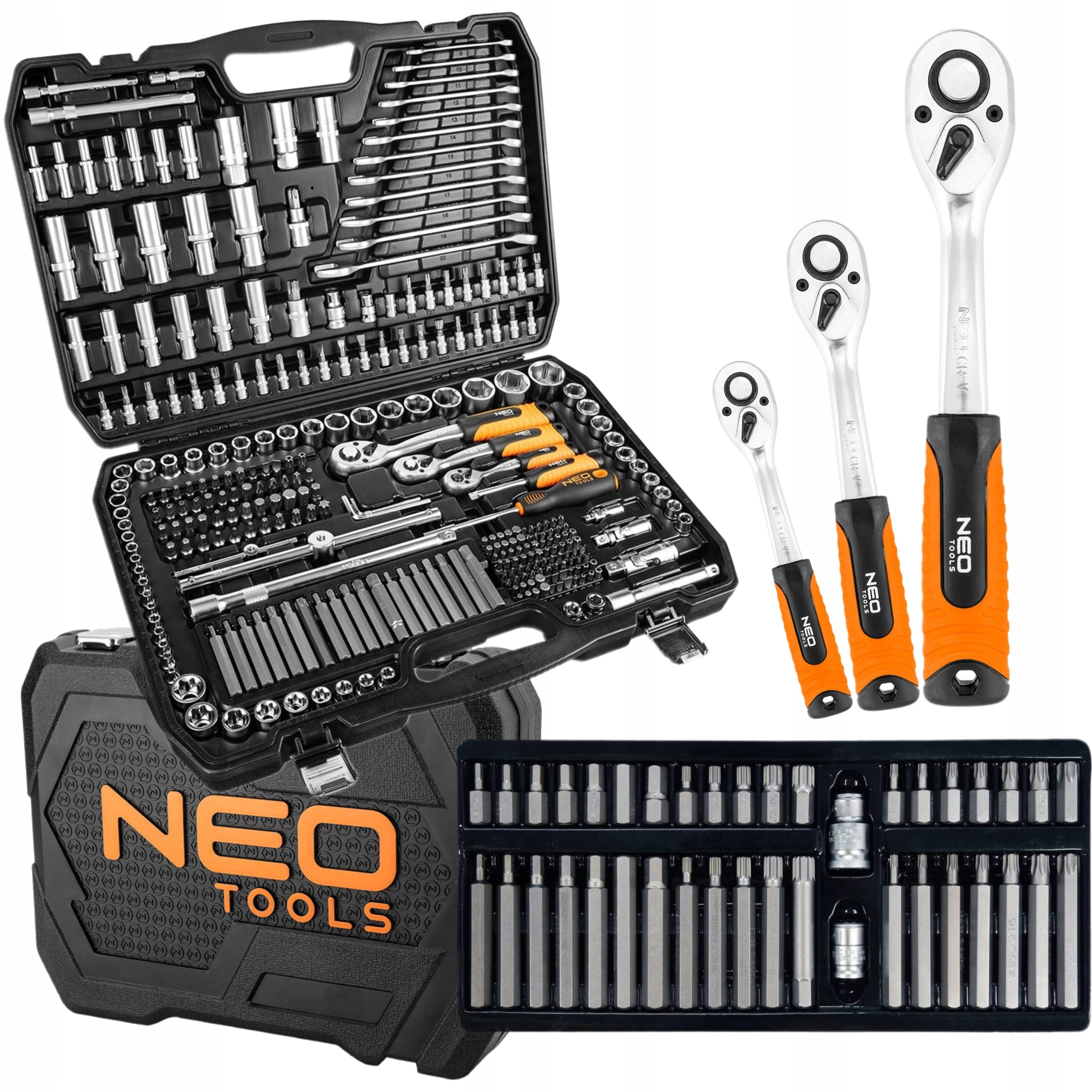 NEO ZESTAW KLUCZY NASADOWYCH 300E 1/2" 1/4" NASADKI BITY SATYNA +TORX 40SZT