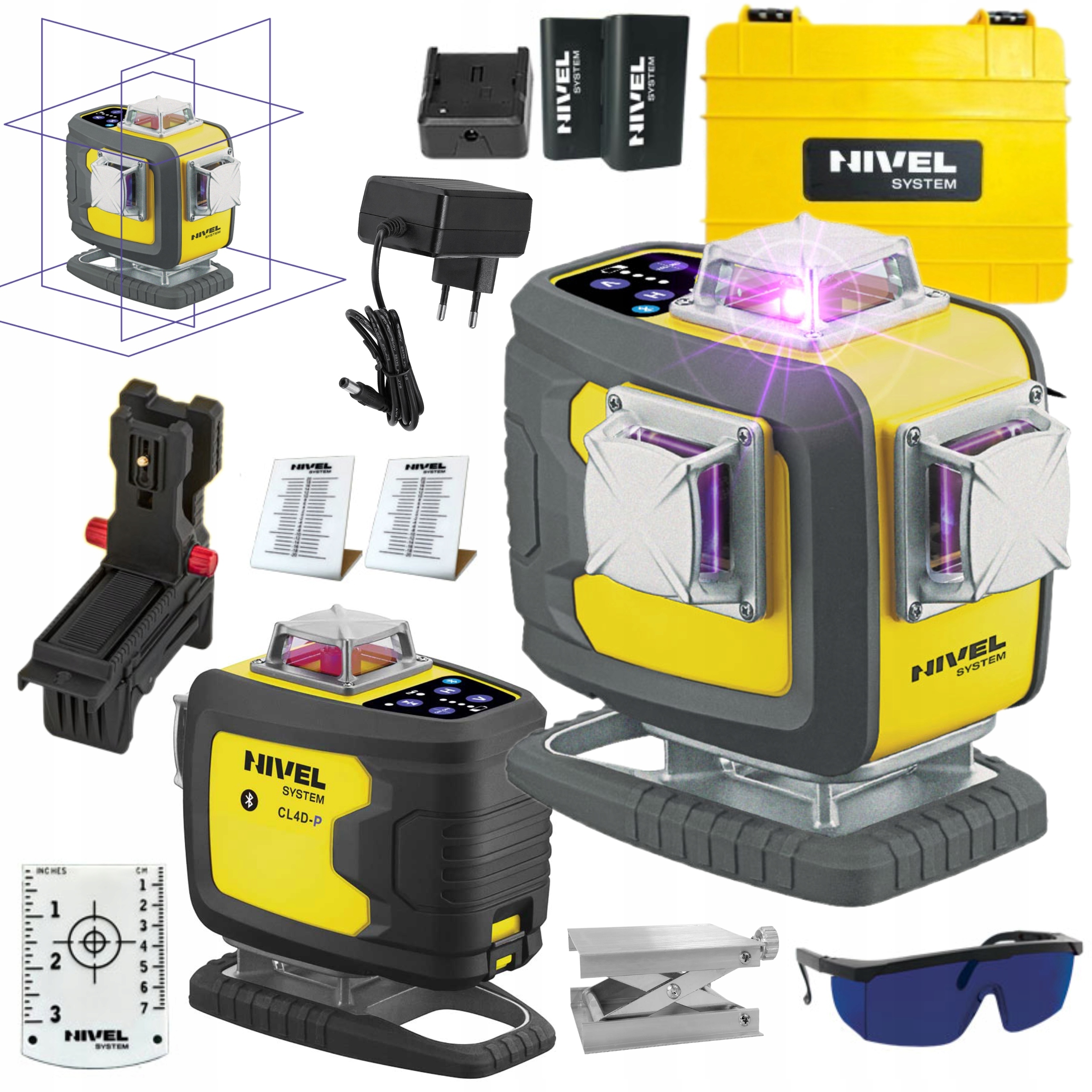 NIVEL SYSTEM LASER KRZYŻOWY 4D FIOLETOWY Bluetooth AKCESORIA WALIZKA CL4D-P