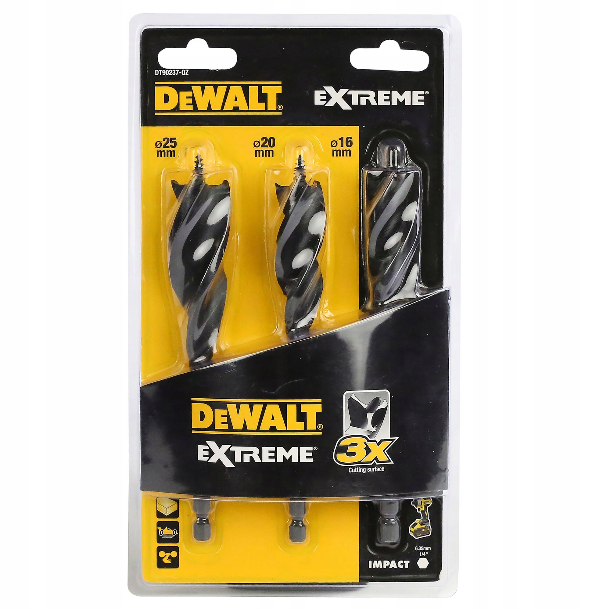 DeWALT ZESTAW 3szt WIERTŁA SPIRALNE SAMOWIERCĄCE EXTREME DO DREWNA DT90237