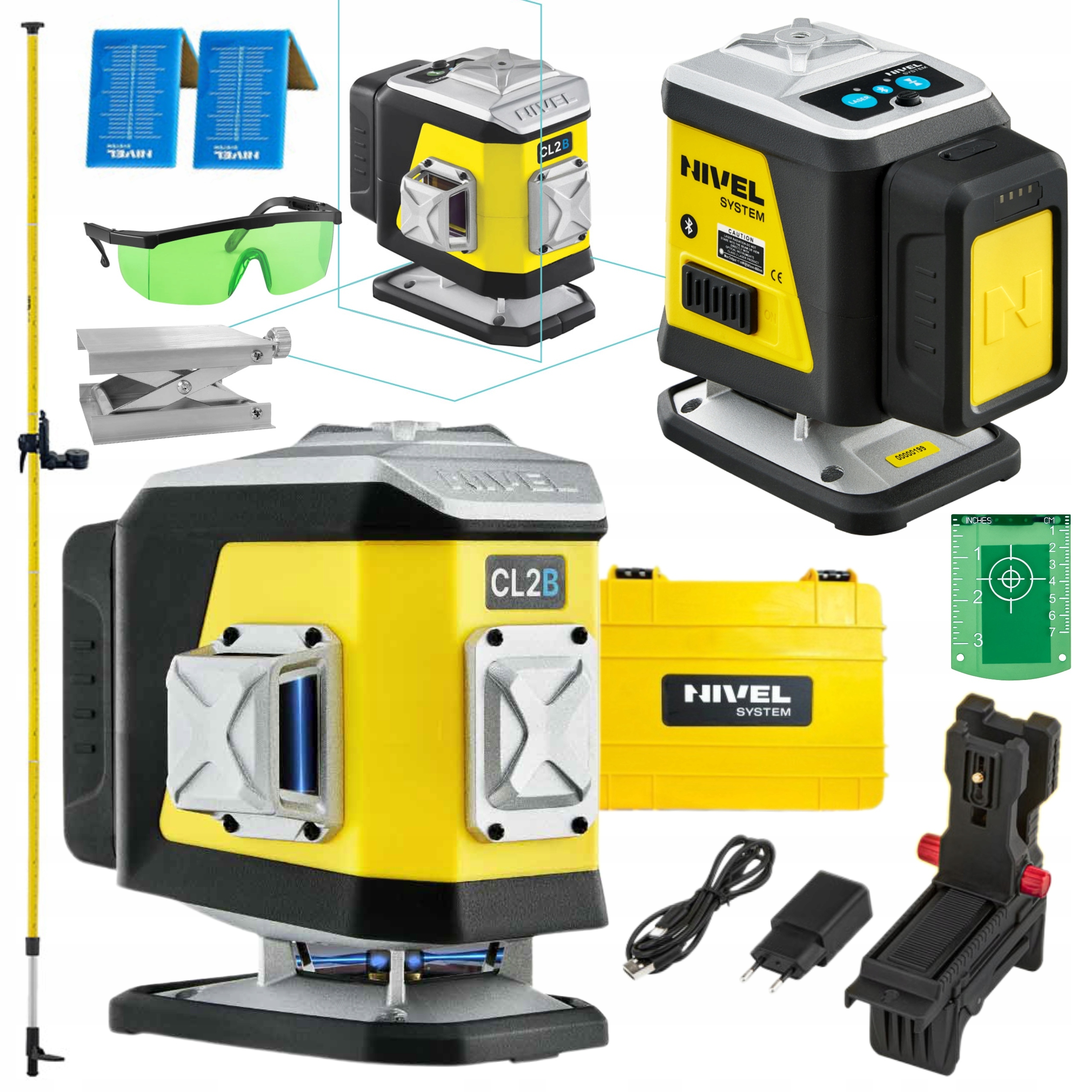 NIVEL SYSTEM LASER KRZYŻOWY NIEBIESKI CL2B WALIZKA +AKCESORIA TYCZKA LP-36