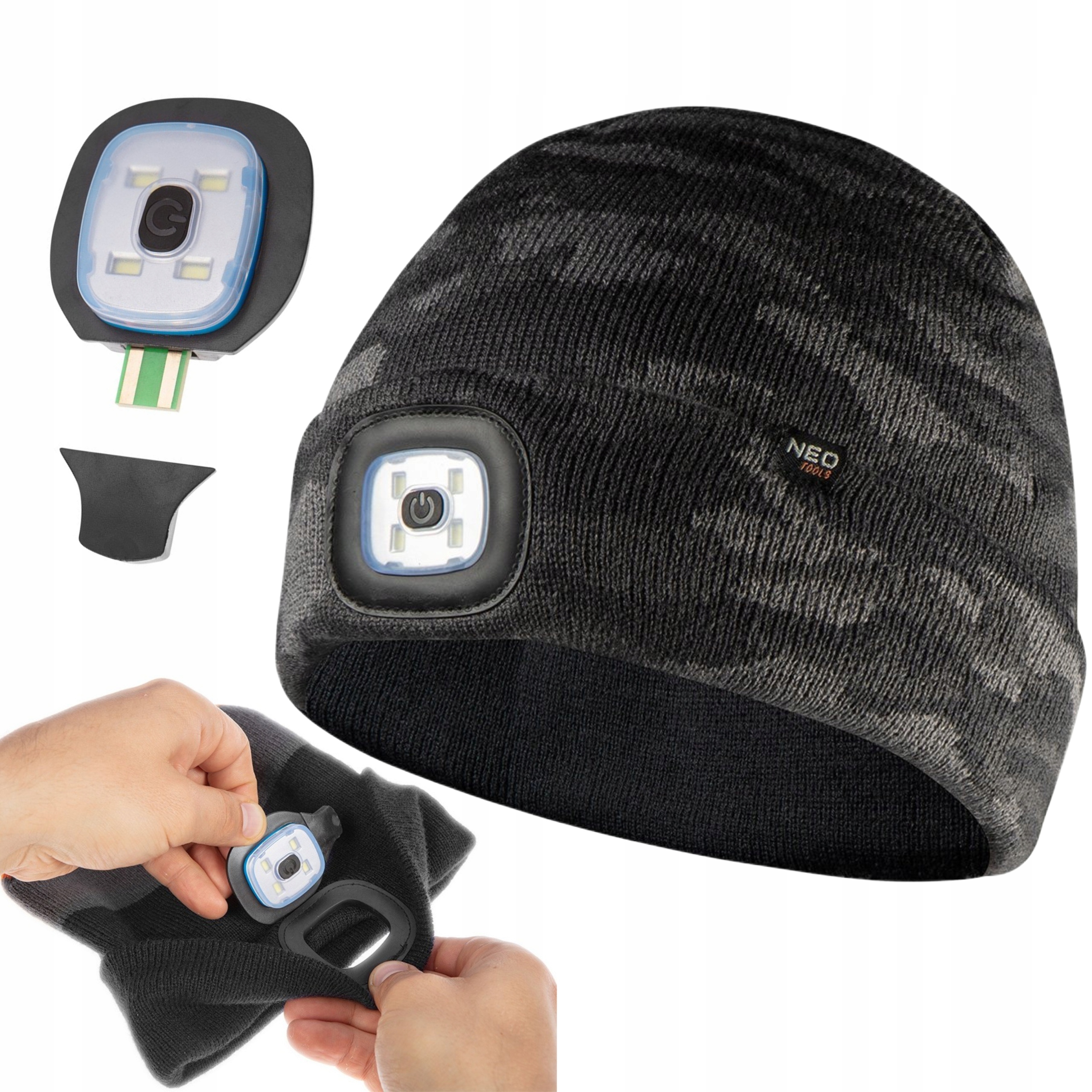NEO CZAPKA ROBOCZA Z LATARKĄ LED CZOŁÓWKA CAMO URBAN 180LM USB IP43 81-632