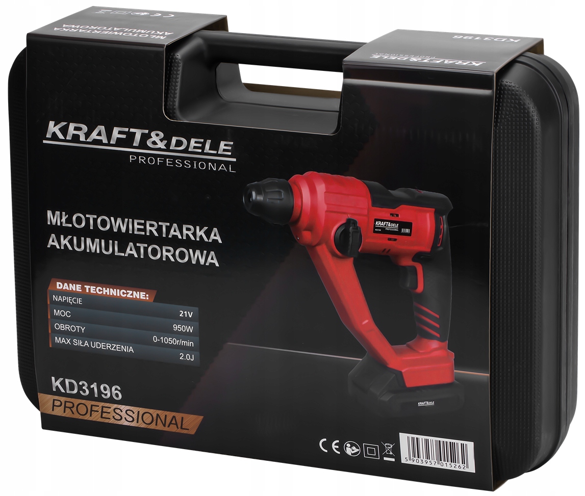 MŁOT UDAROWY 2J BEZSZCZOTKOWY 2x4Ah AKUMULATOR 21V WALIZKA 3 WIERTŁA KD3196