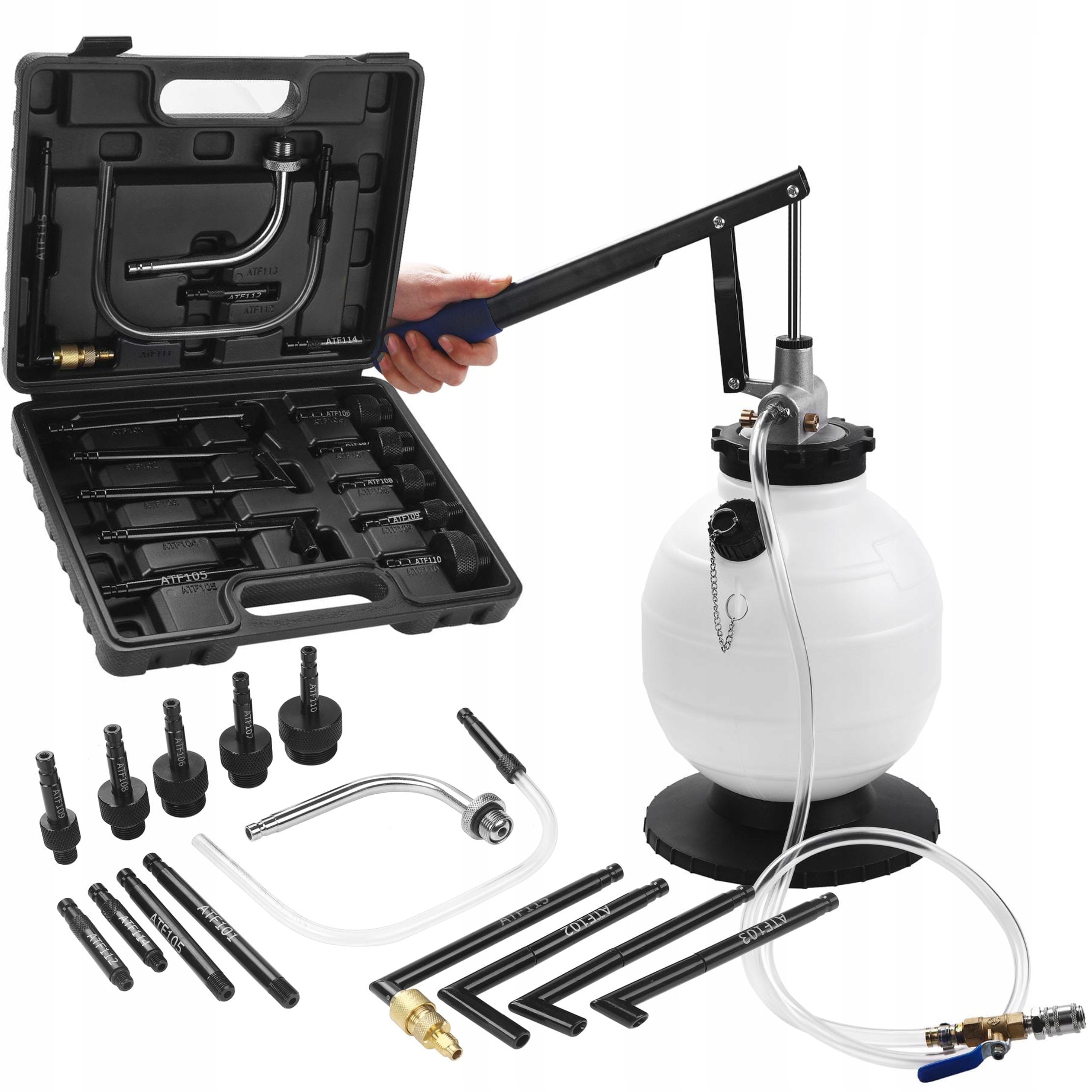 RĘCZNA POMPA OLEJOWA SAMOCHODOWA ZBIORNIK 7,5L ZESTAW + ADAPTERY POMPKA