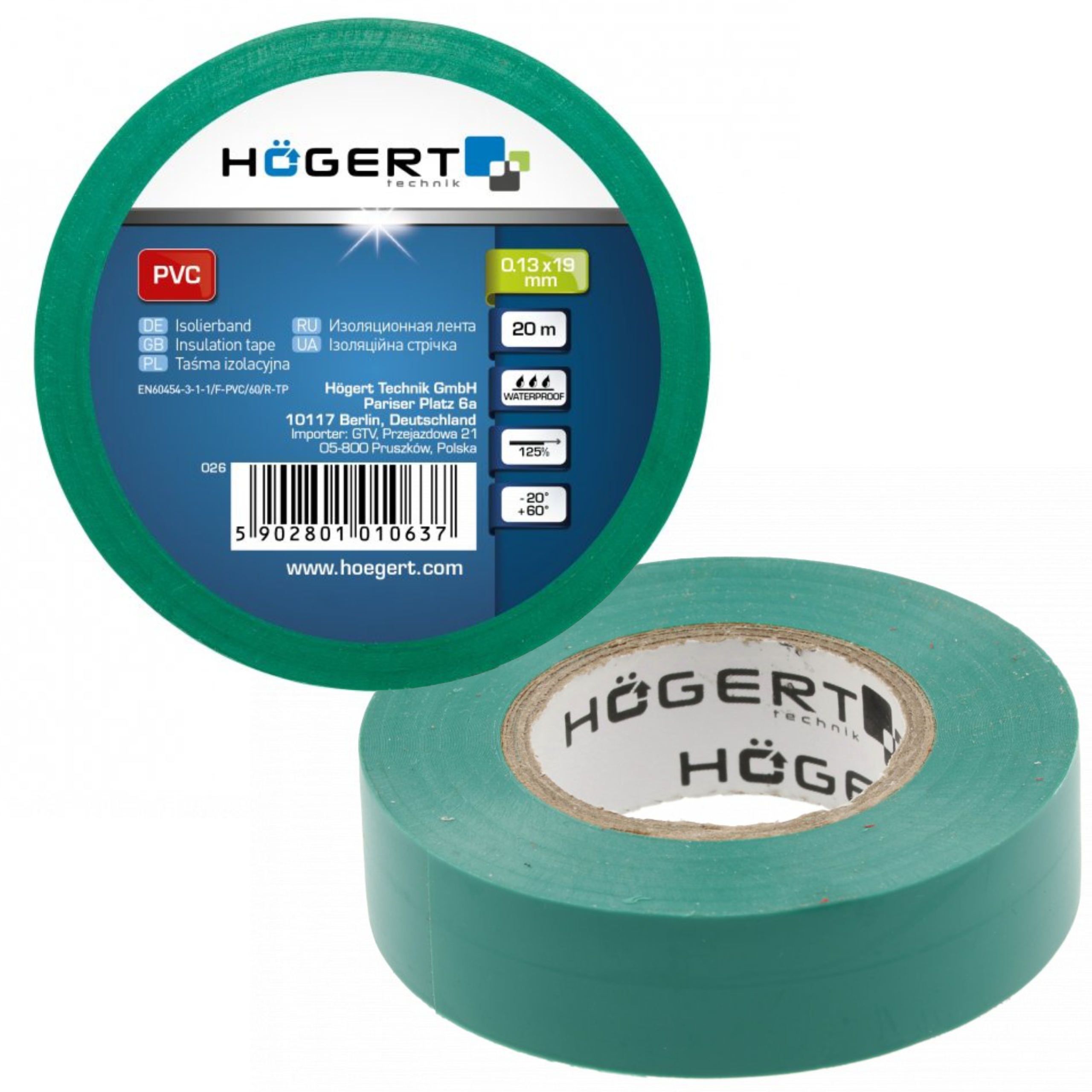 HOGERT HT1P284 TAŚMA IZOLACYJNA PVC ZIELONA
