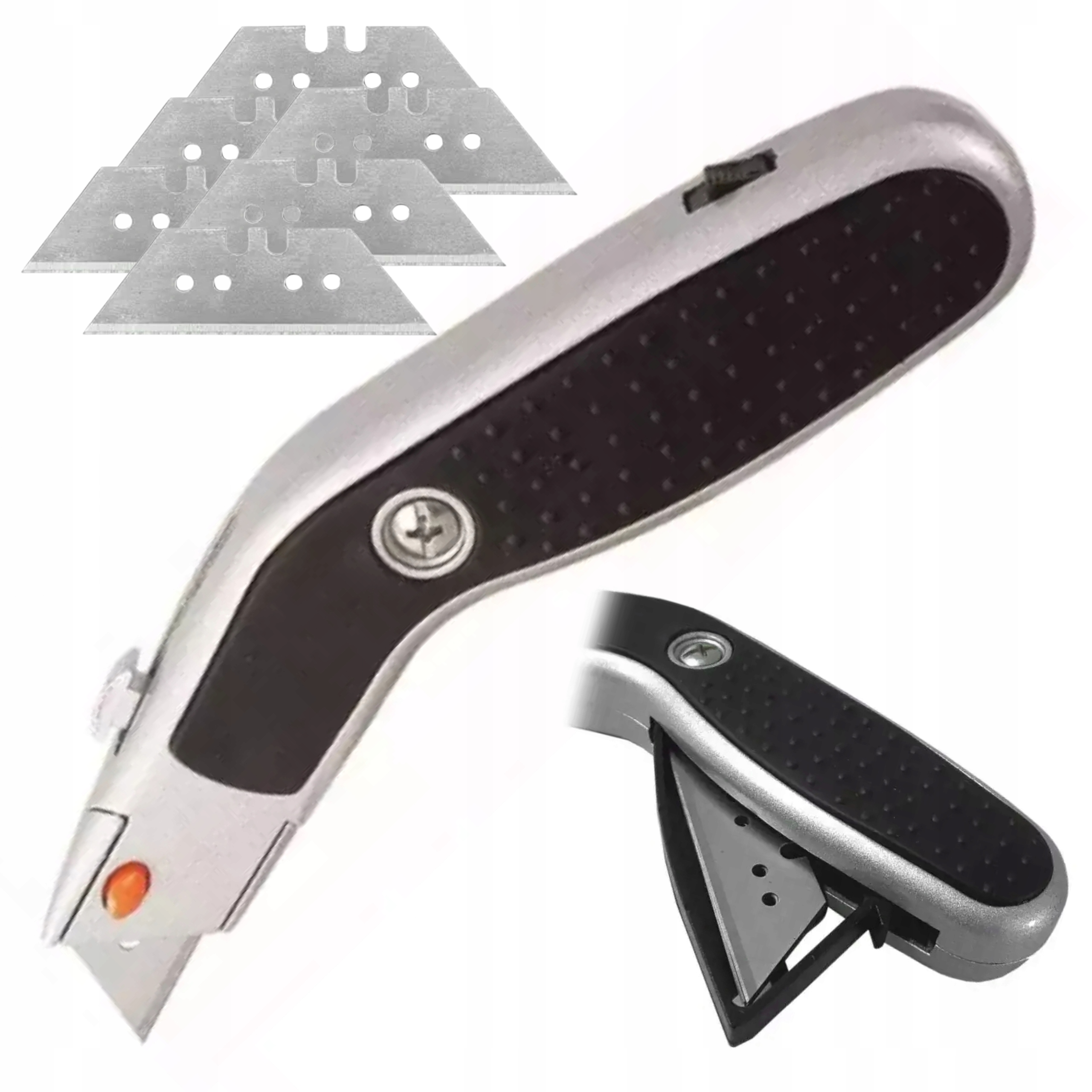 DEDRA NÓŻ Z 6 OSTRZAMI TRAPEZOWY OBUDOWA METAL+GUMA M9019