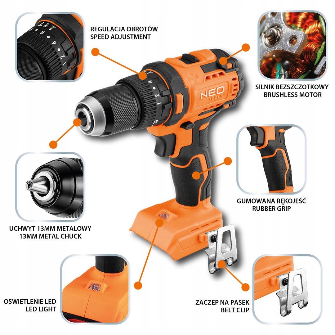 NEO WIERTARKO-WKRĘTARKA UDAROWA BEZSZCZOTKOWA 18V 13MM AKUMULATOROWA ENERGY