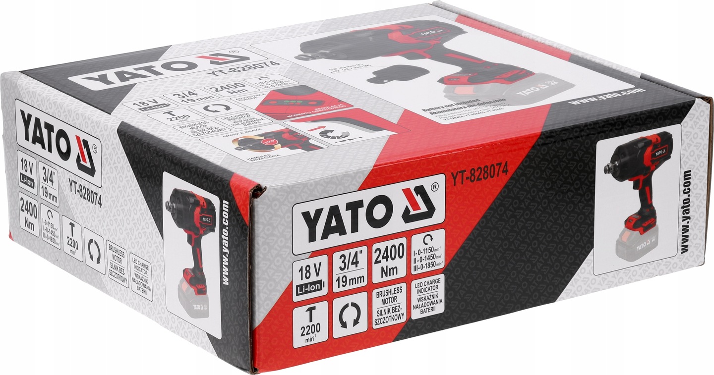 YATO MOCNY KLUCZ UDAROWY BEZSZCZOTKOWY 18V 3/4'' 2400NM SOLO BODY YT-828074