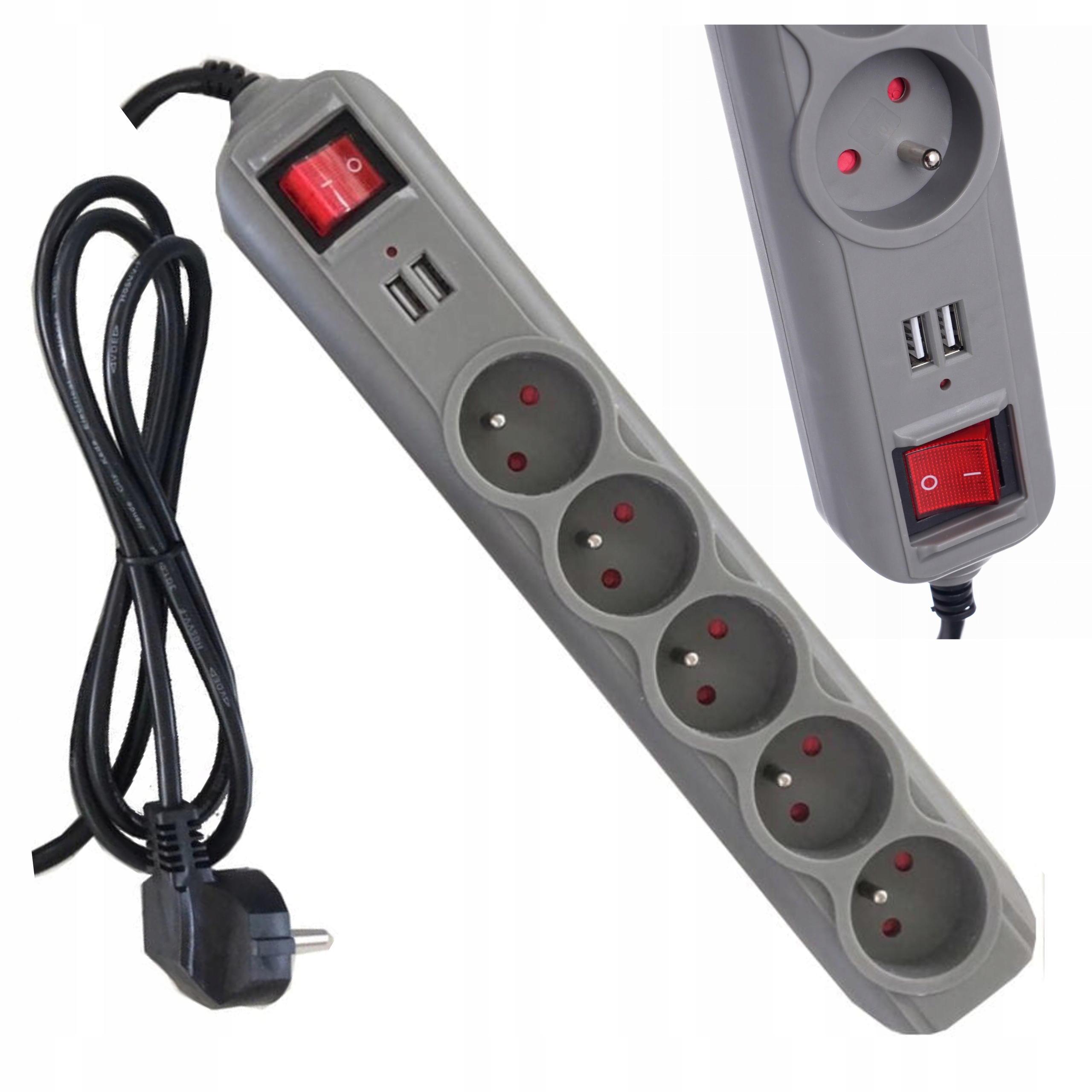 PRZEDŁUŻACZ LISTWA 5x GNIAZD +2x Porty USB 1,5m WYŁĄCZNIK KRAFT&DELE KD4033