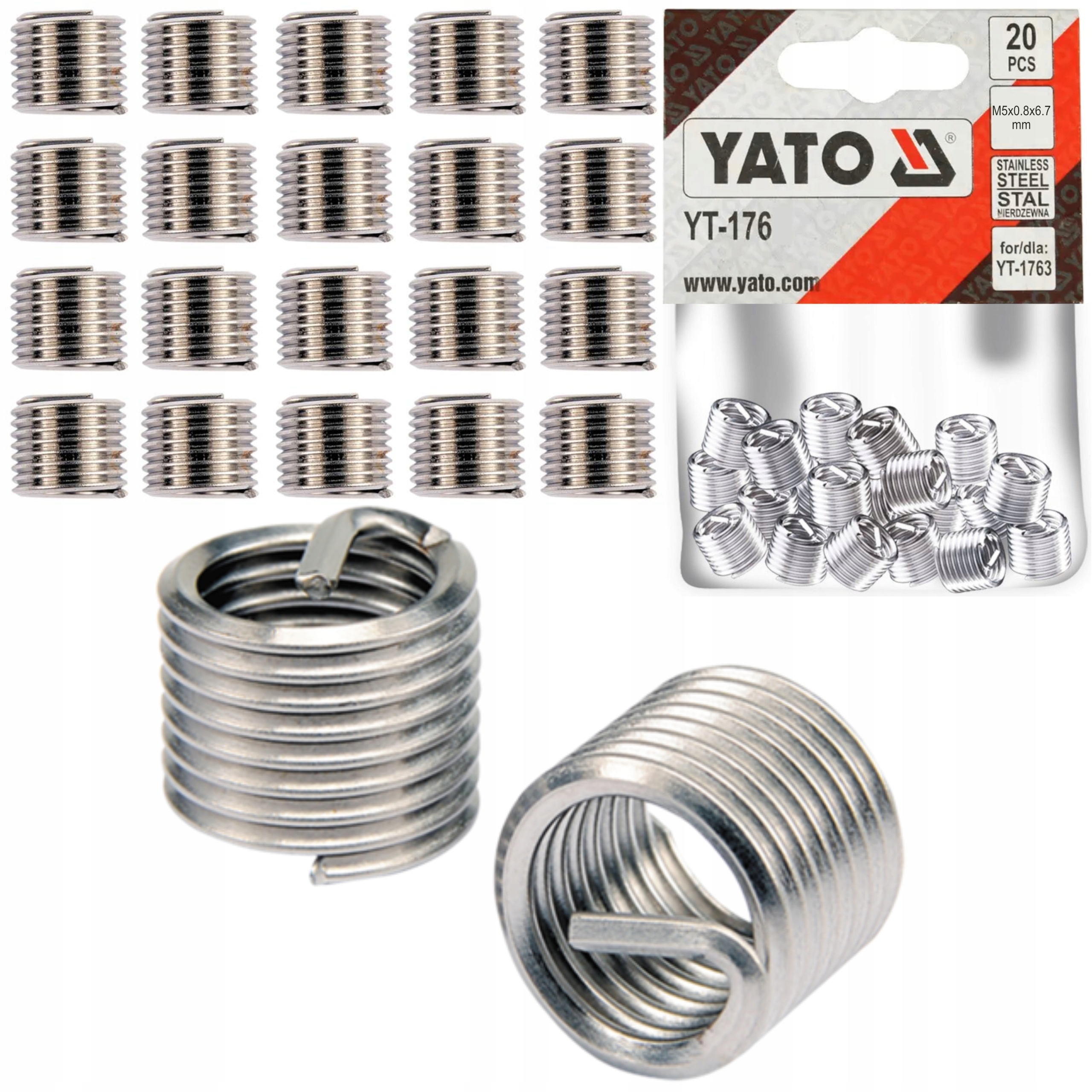 YATO WKŁADY SPIRALNE DO NAPRAWY GWINTÓW M5x0.8x6.7 mm M5 20 SZTUK YT-1764