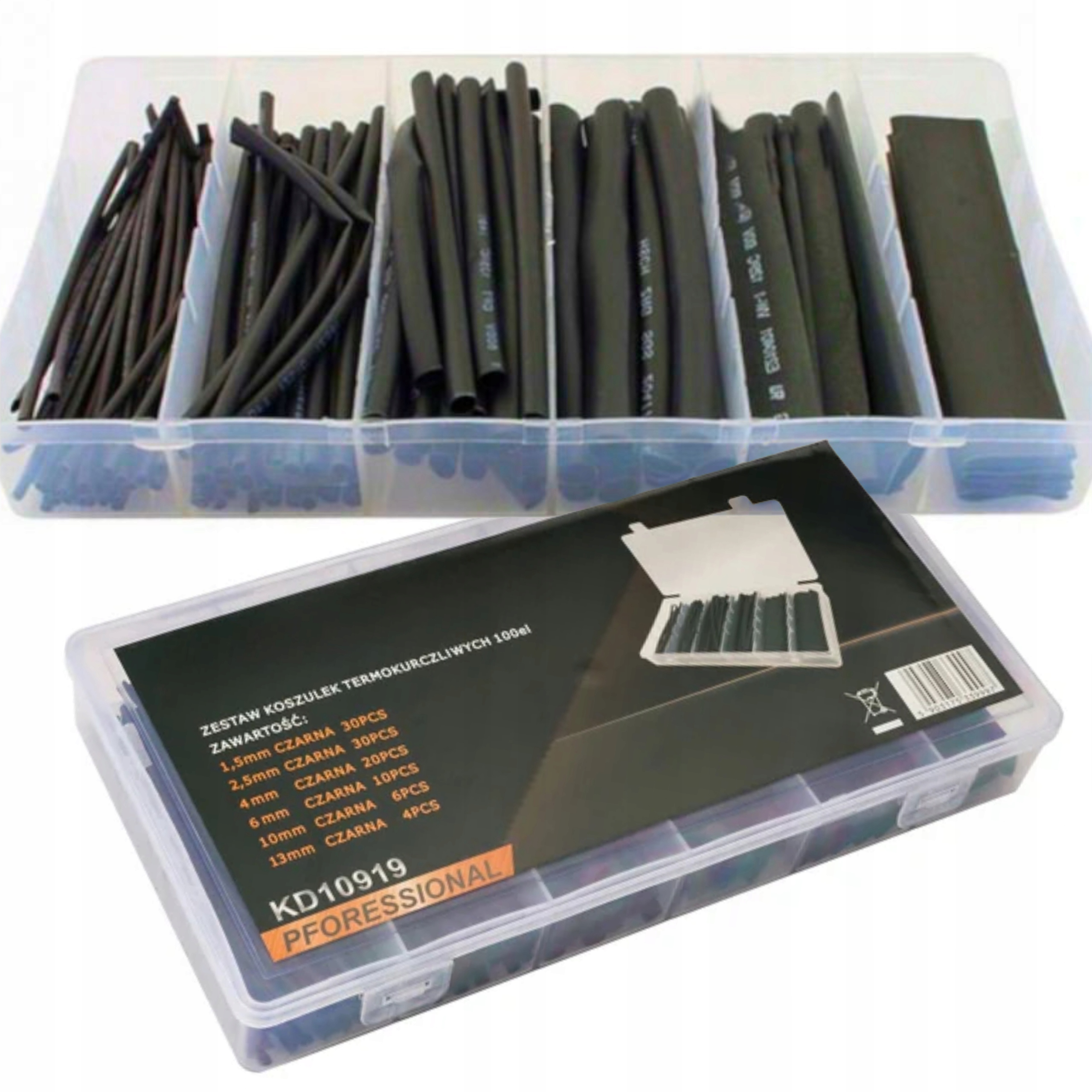 ZESTAW RUREK RURKI TERMOKURCZLIWE 100SZT CZARNE KOSZULKI OPASKI ORGANIZER