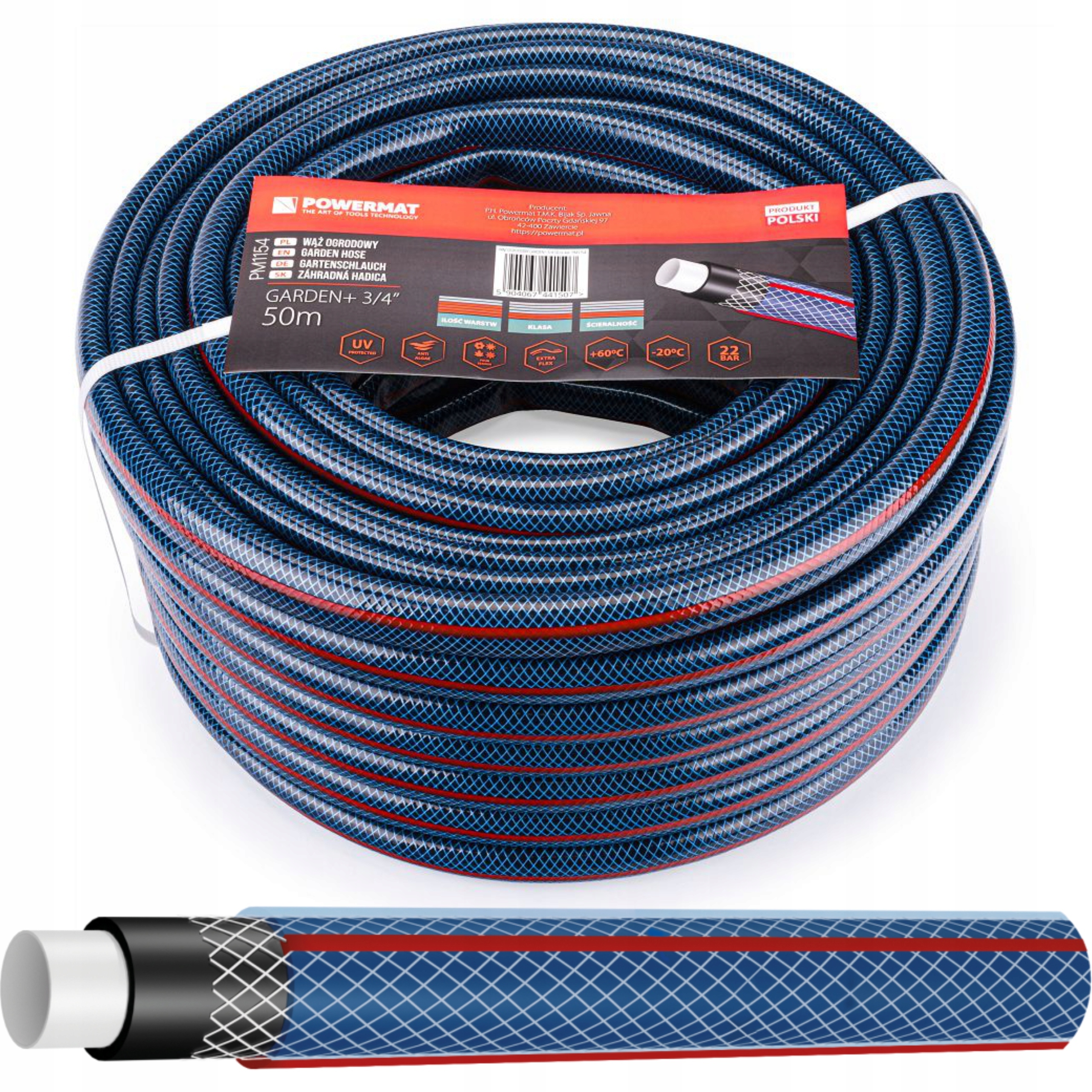 WĄŻ OGRODOWY GUMOWY 4-WARSTWOWY 20BAR 3/4'' 50M PODLEWANIA PRODUKT POLSKI