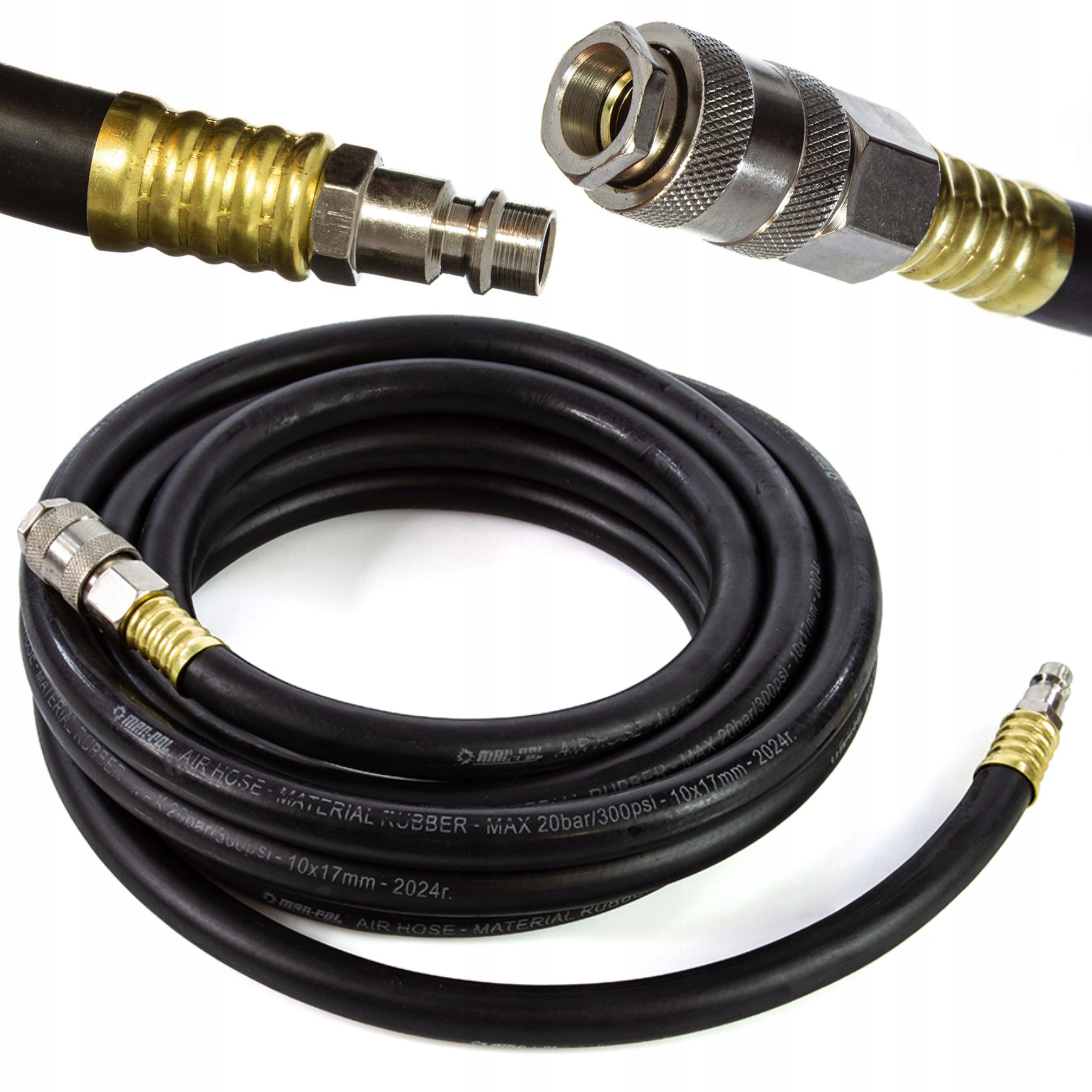 MAR-POL WĄŻ CIŚNIENIOWY GUMOWY 10X17mm 5m ZAKUTY SZYBKOZŁĄCZKI M82104