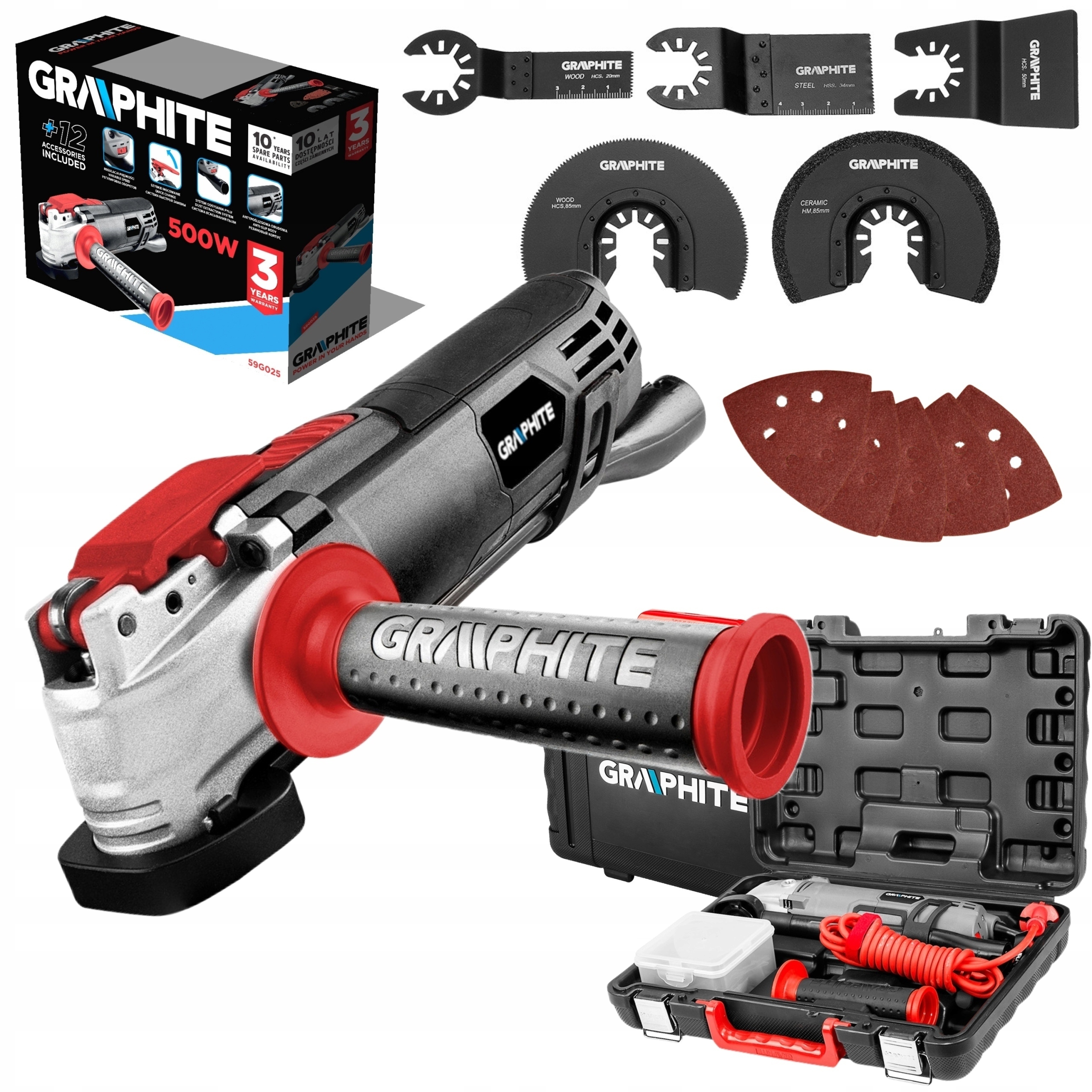 GRAPHITE URZĄDZENIE WIELOFUNKCYJNE MULTI TOOL SZLIFIERKA 230V 500W 59G025