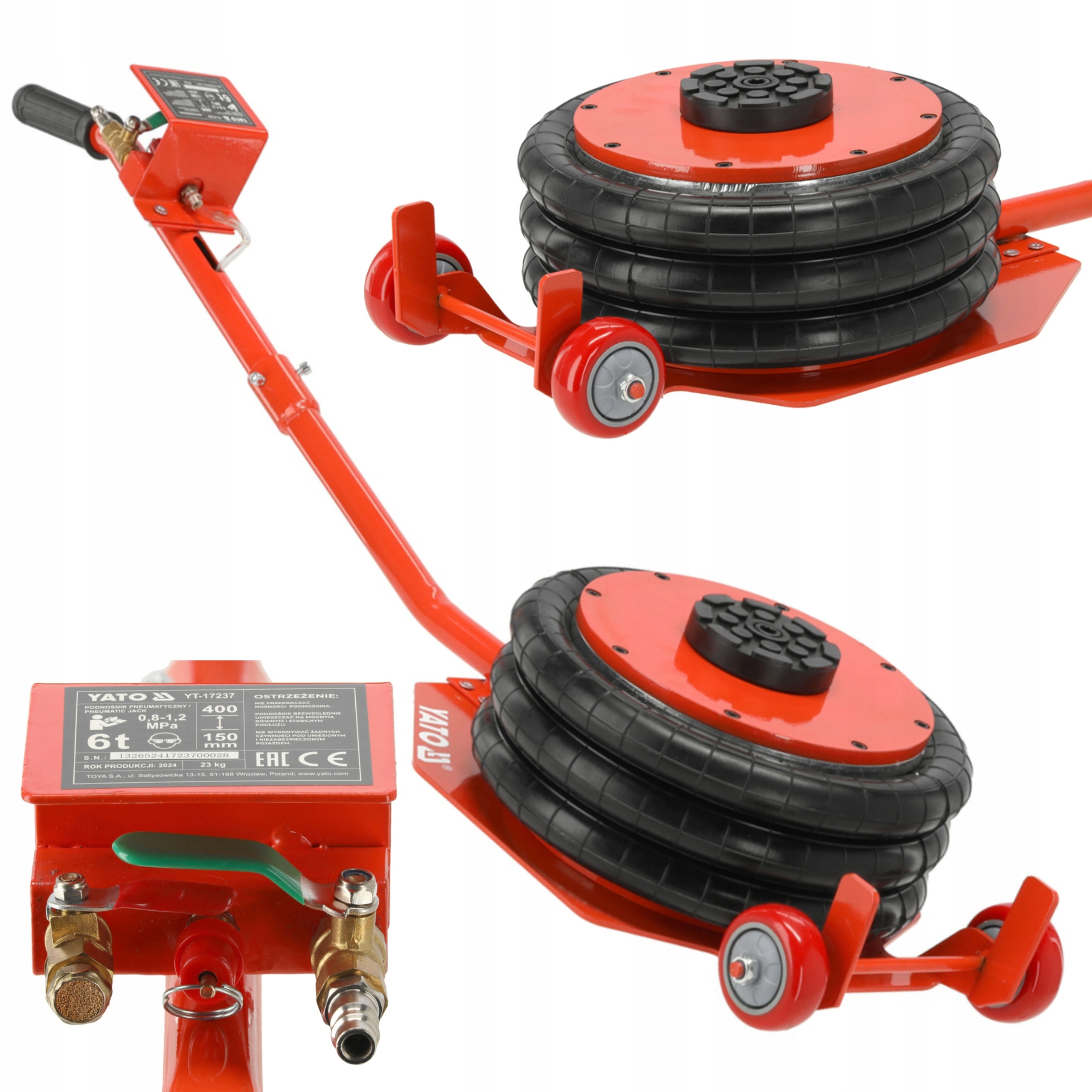 YATO PODNOŚNIK PNEUMATYCZNY 15-40cm SAMOCHODOWY 6T 6000kg BAŁWANEK YT-17237