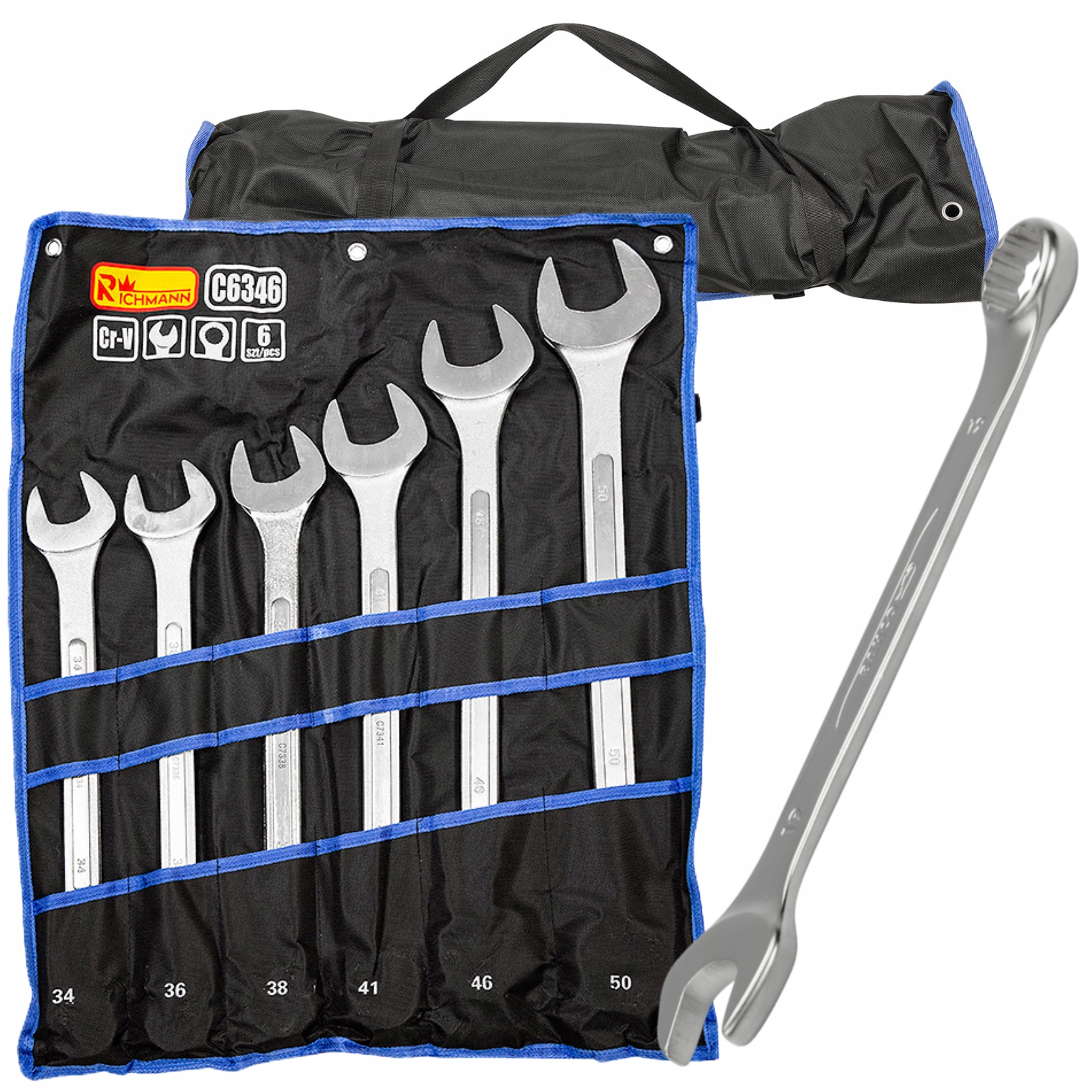 RICHMANN ZESTAW KLUCZE PŁASKO-OCZKOWE 34-50MM 6 ELEMENTÓW PŁACHTA C6346