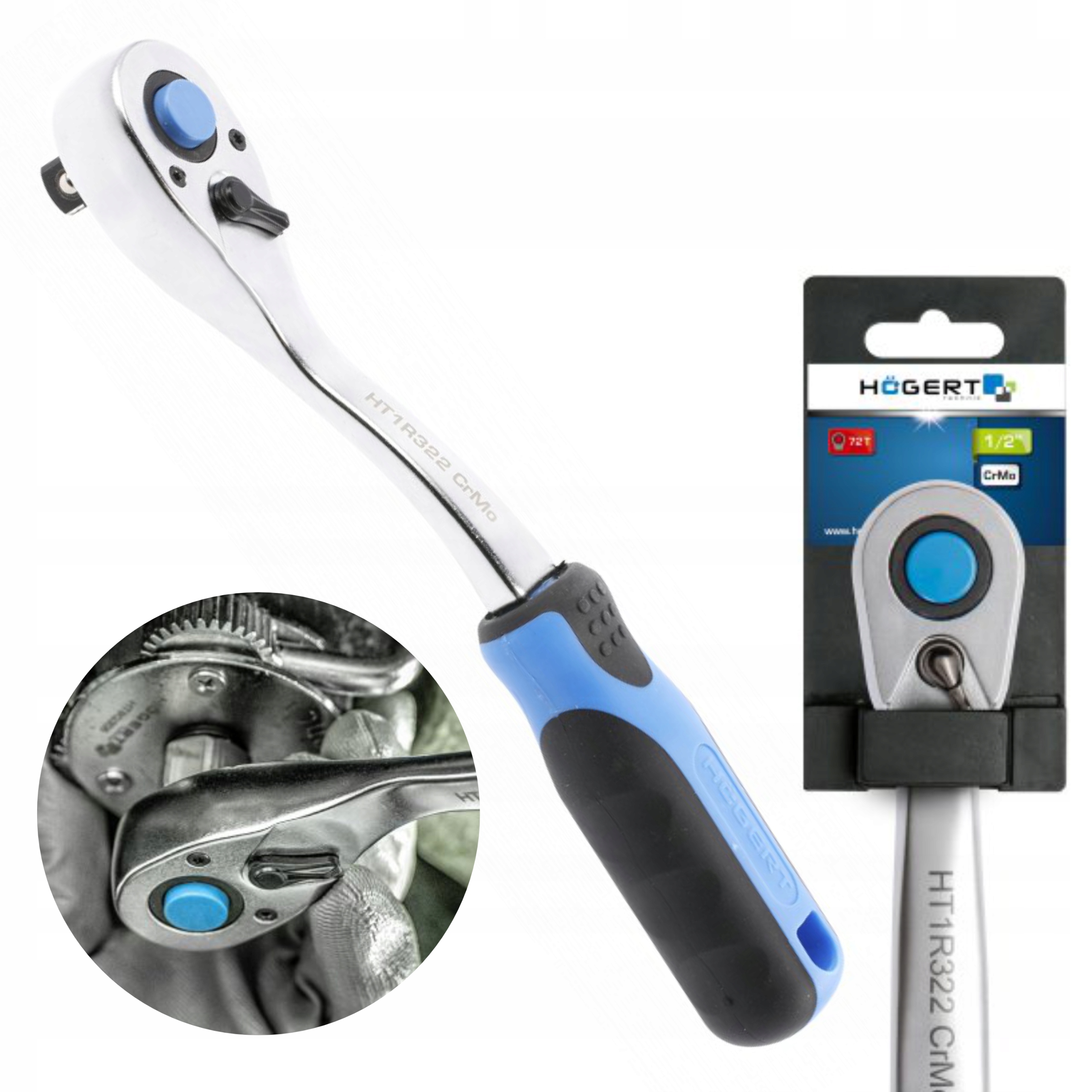 GRZECHOTKA ODGIĘTA 1/2'' HOGERT HT1R322 72 ZĘBY
