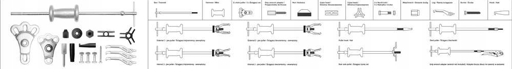 YATO ZESTAW KOMPLET ŚCIĄGACZ BEZWŁADNOŚCIOWY DO PIAST ŁOŻYSK 16 CZĘŚCI