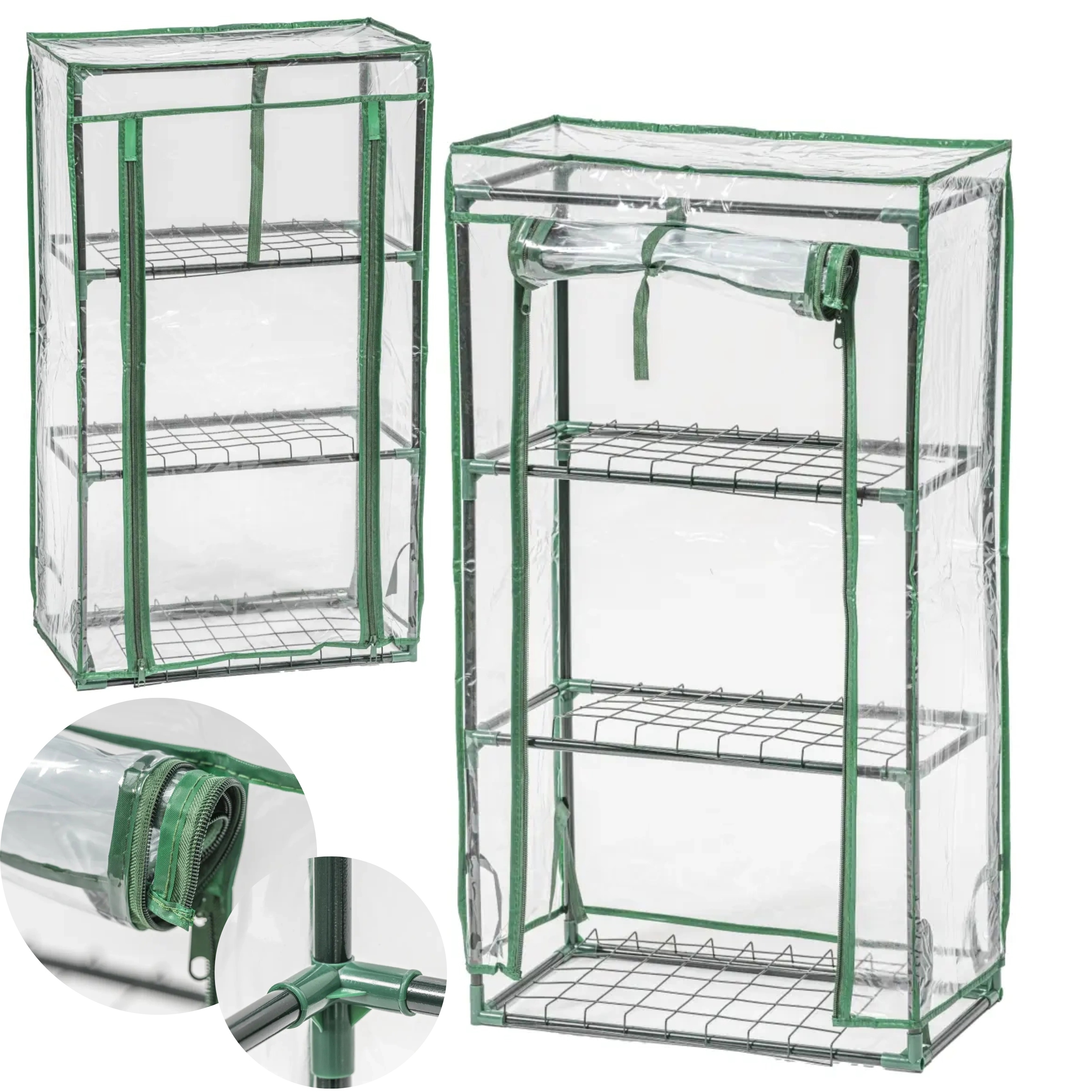 DEDRA SZKLARNIA OGRODOWA SKŁADANA 46x24x80cm NA ZAMEK STAL FOLIA PCV 3PÓŁKI