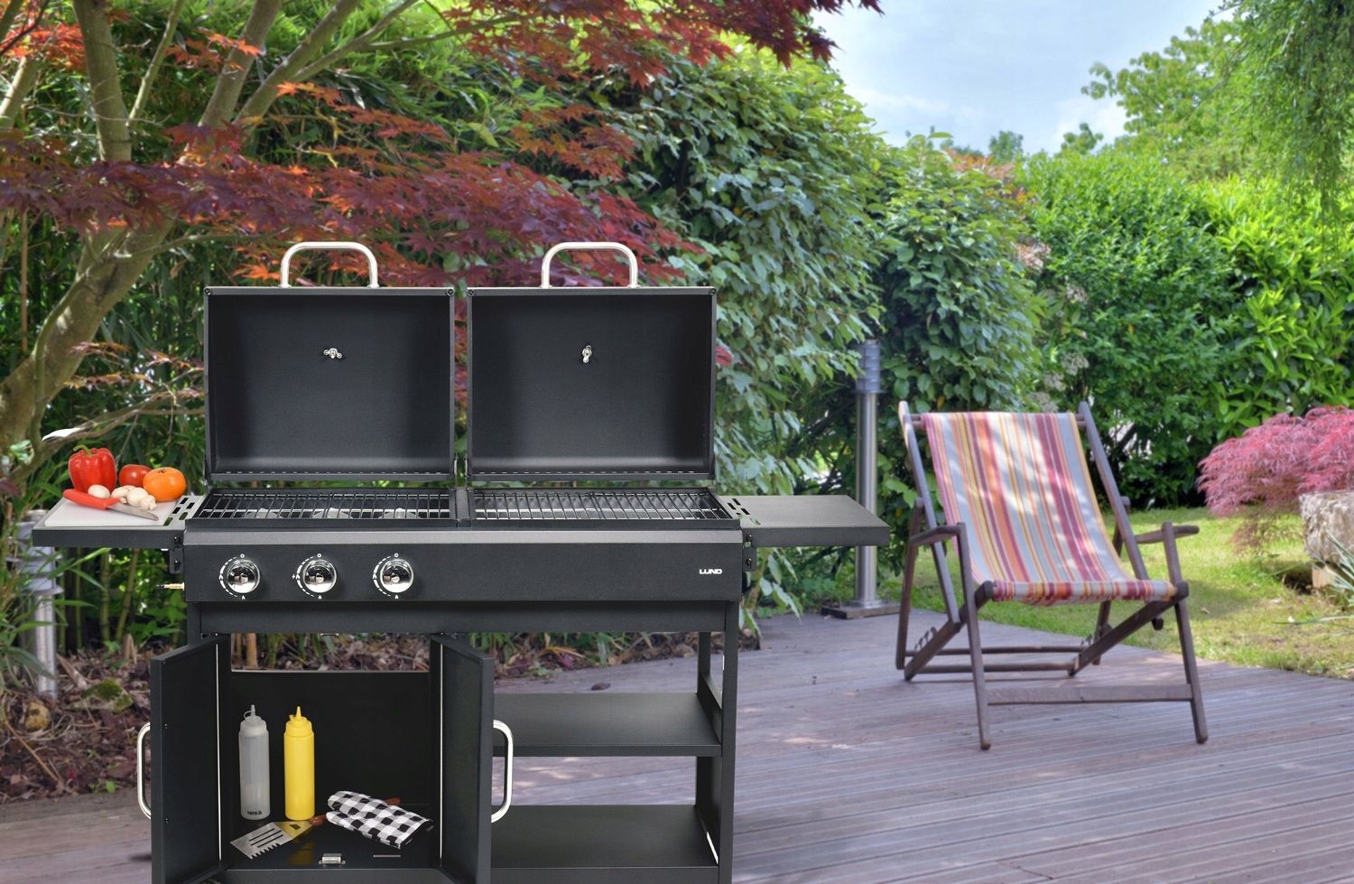 LUND GRILL OGRODOWY WĘGLOWO-GAZOWY 2+1 PODWÓJNY RUSZT STALOWY 8,4KW 99649