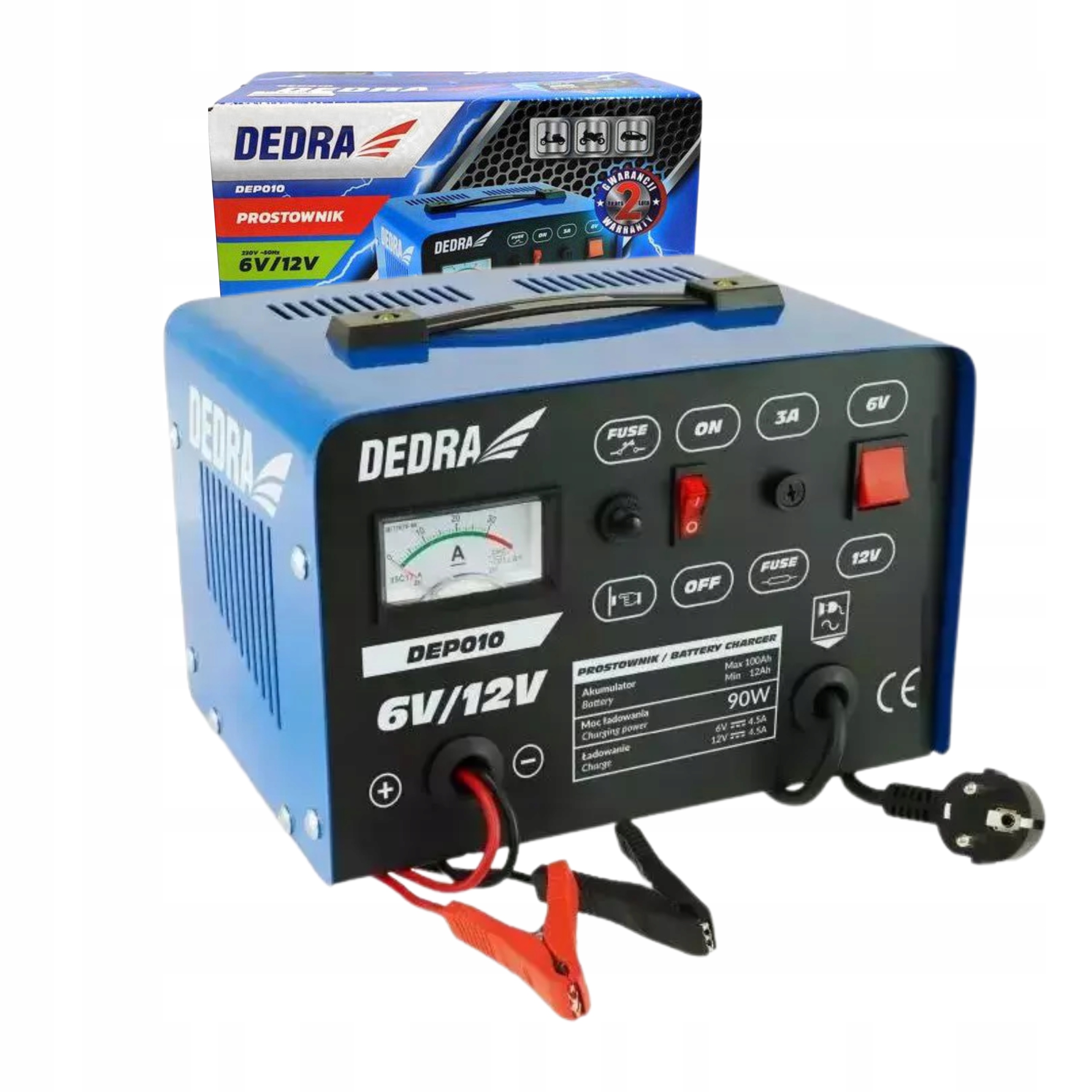 DEDRA PROSTOWNIK 6V/12V 12-100Ah 4,5A 90W DO ŁADOWANIA AKUMULATORÓW DEP010