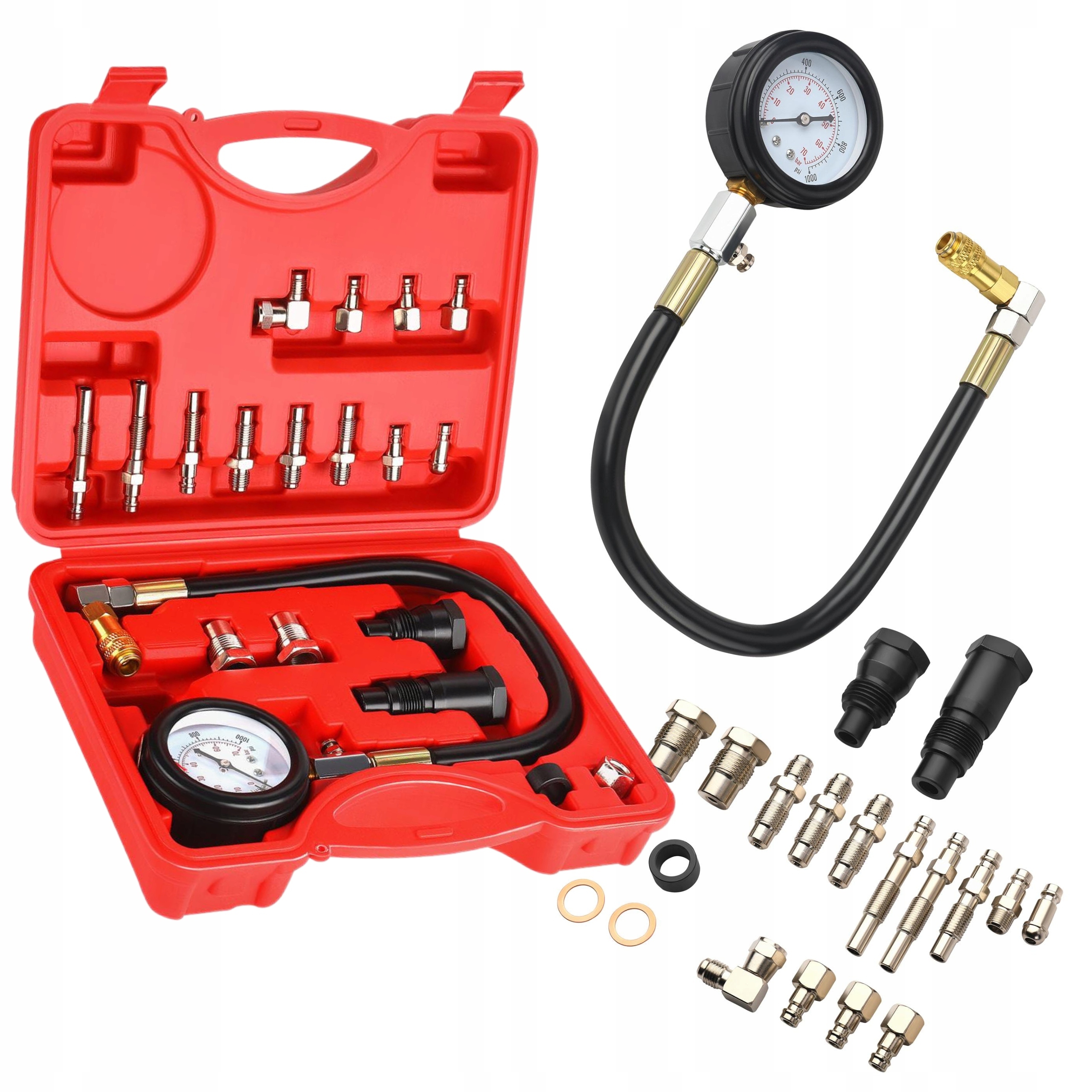 ZESTAW TESTER MIERNIK CIŚNIENIA DIESEL 0-70BAR WALIZKA Kraft&Dele KD12538