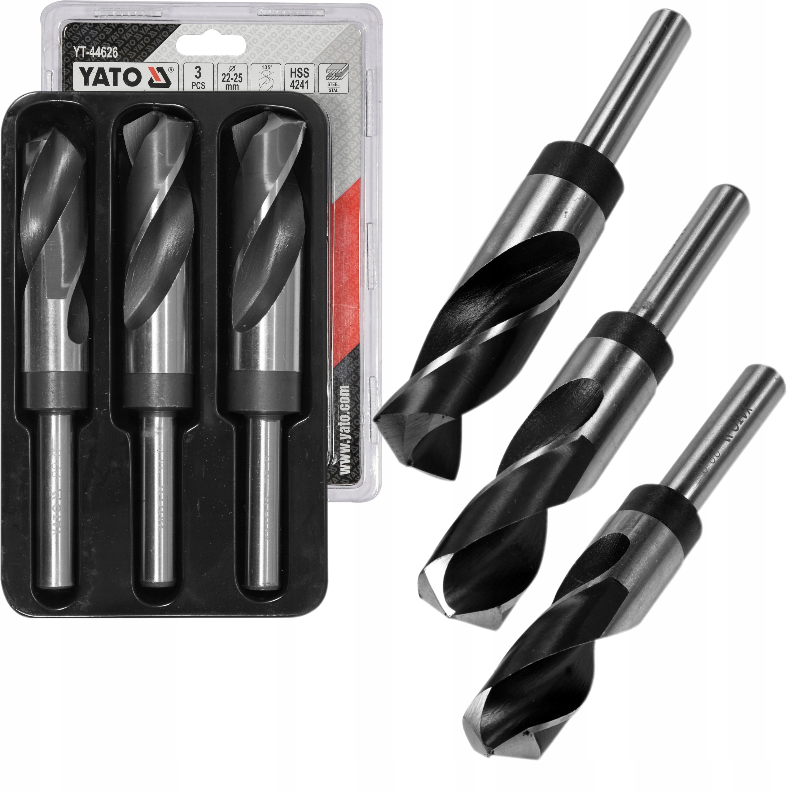 YATO ZESTAW KOMPLET WIERTEŁ DO METALU HSS 3SZTUKI 22-25MM WKŁAD YT-44626