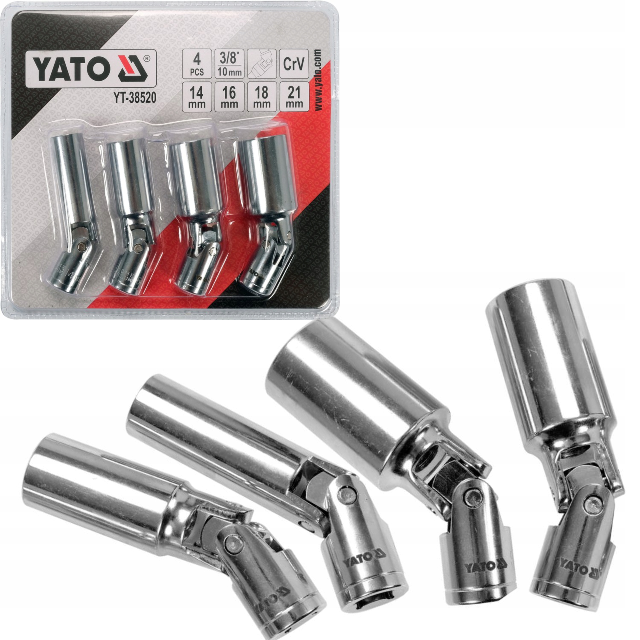 YATO ZESTAW NASADEK DO ŚWIEC ISKROWYCH 4 SZTUKI 3/4'' NASADKI 14-16-18-21mm