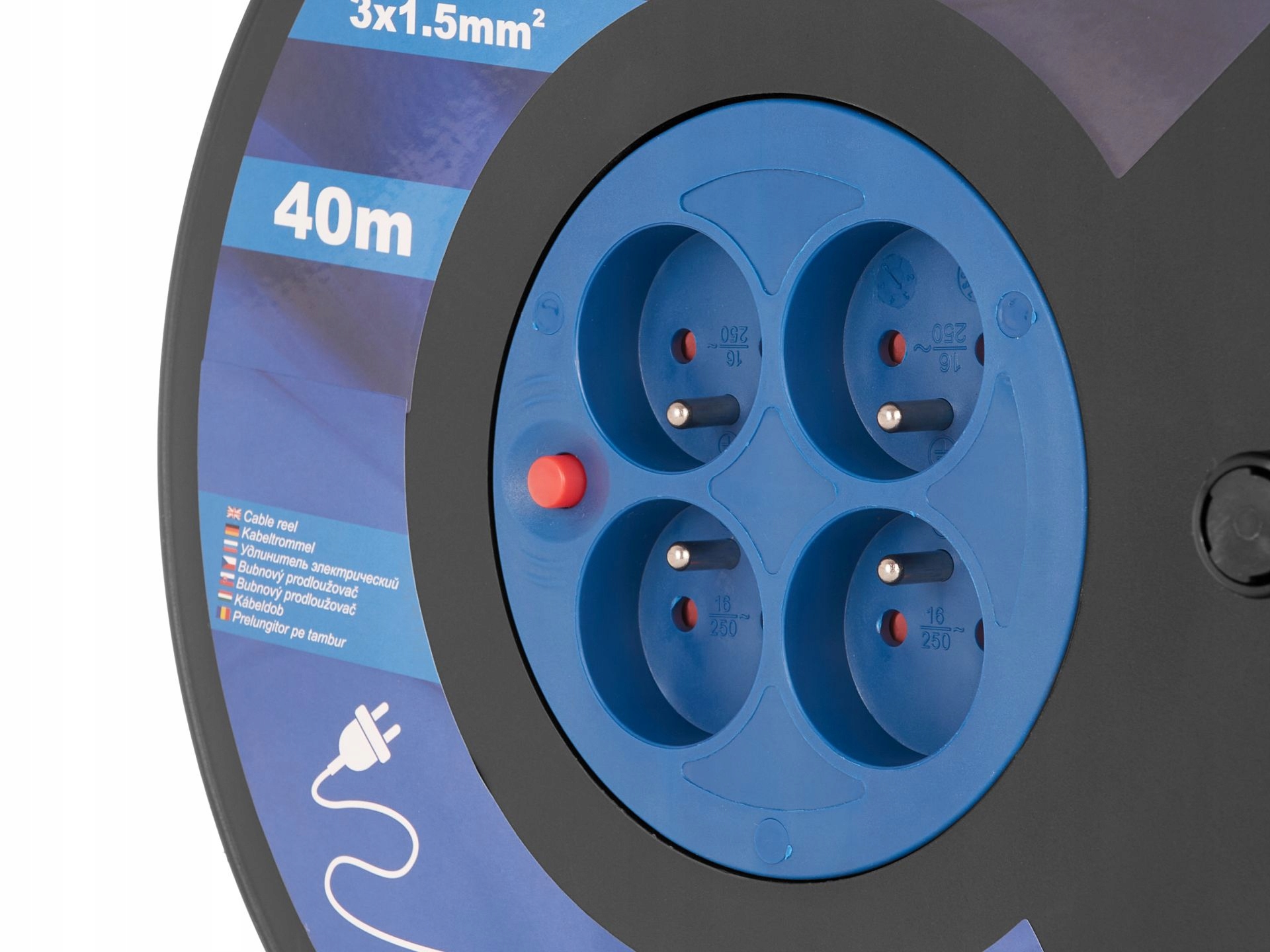 GEKO PRZEDŁUŻACZ ELEKTRYCZNY BĘBNOWY 3x1.5mm2 40M 4 GNIAZDA CZARNY G17509