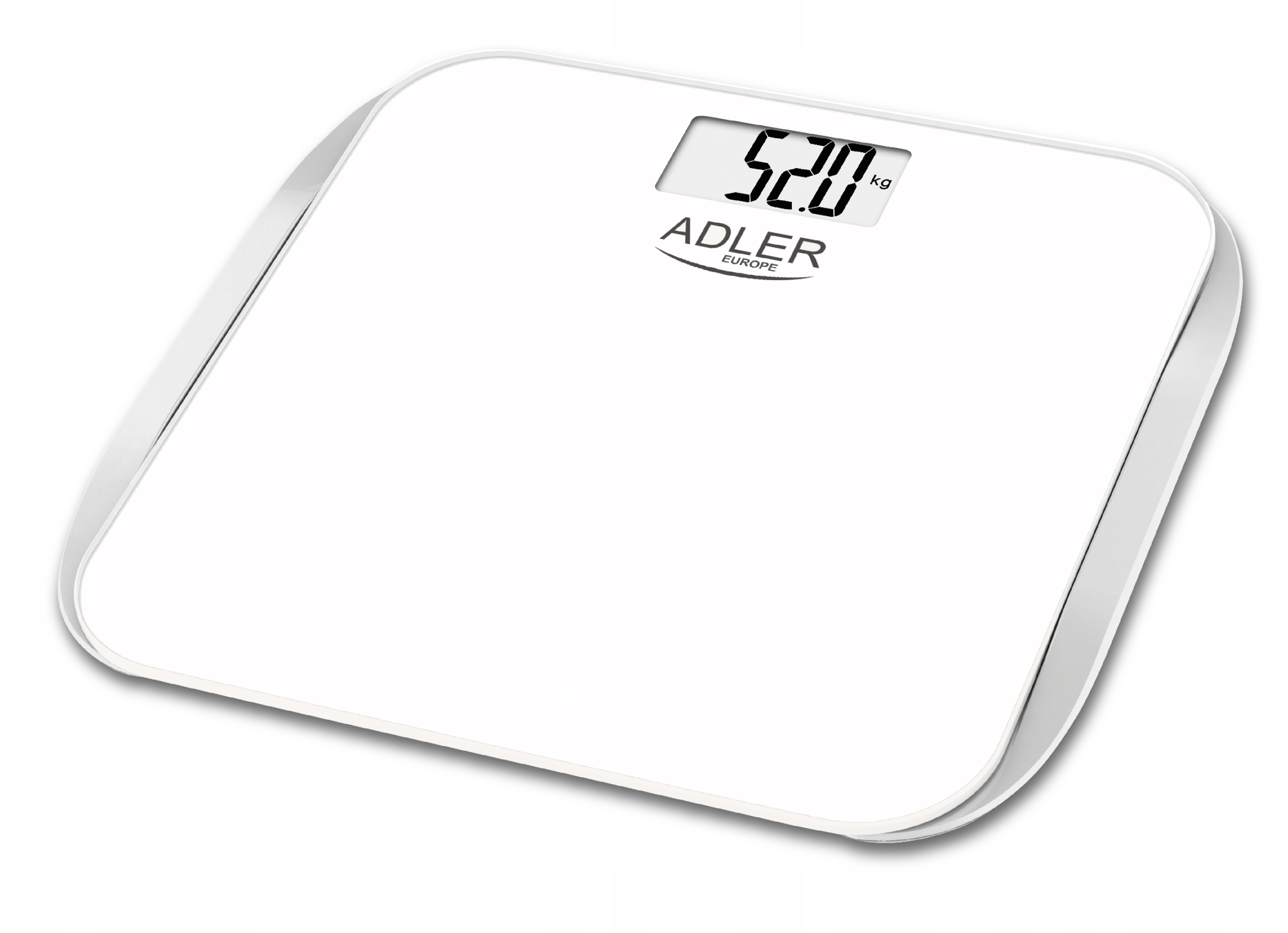 ADLER WAGA ŁAZIENKOWA SZKLANA DO 180KG/100G LCD ELEKTRONICZNA BATERIE BIAŁA