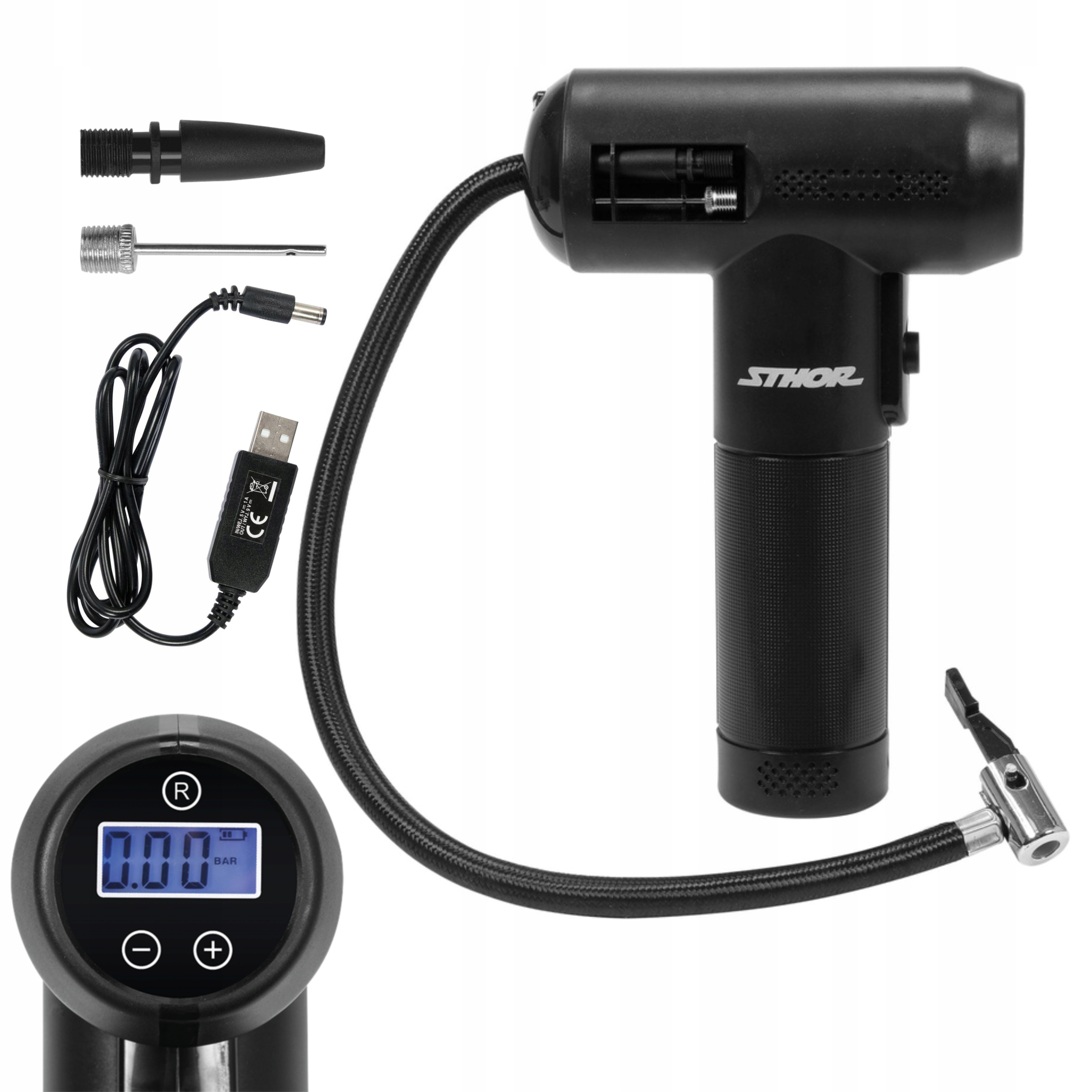 STHOR MINI KOMPRESOR SAMOCHODOWY 100PSI 25L/MIN BEZPRZEWODOWY LED POMPKA